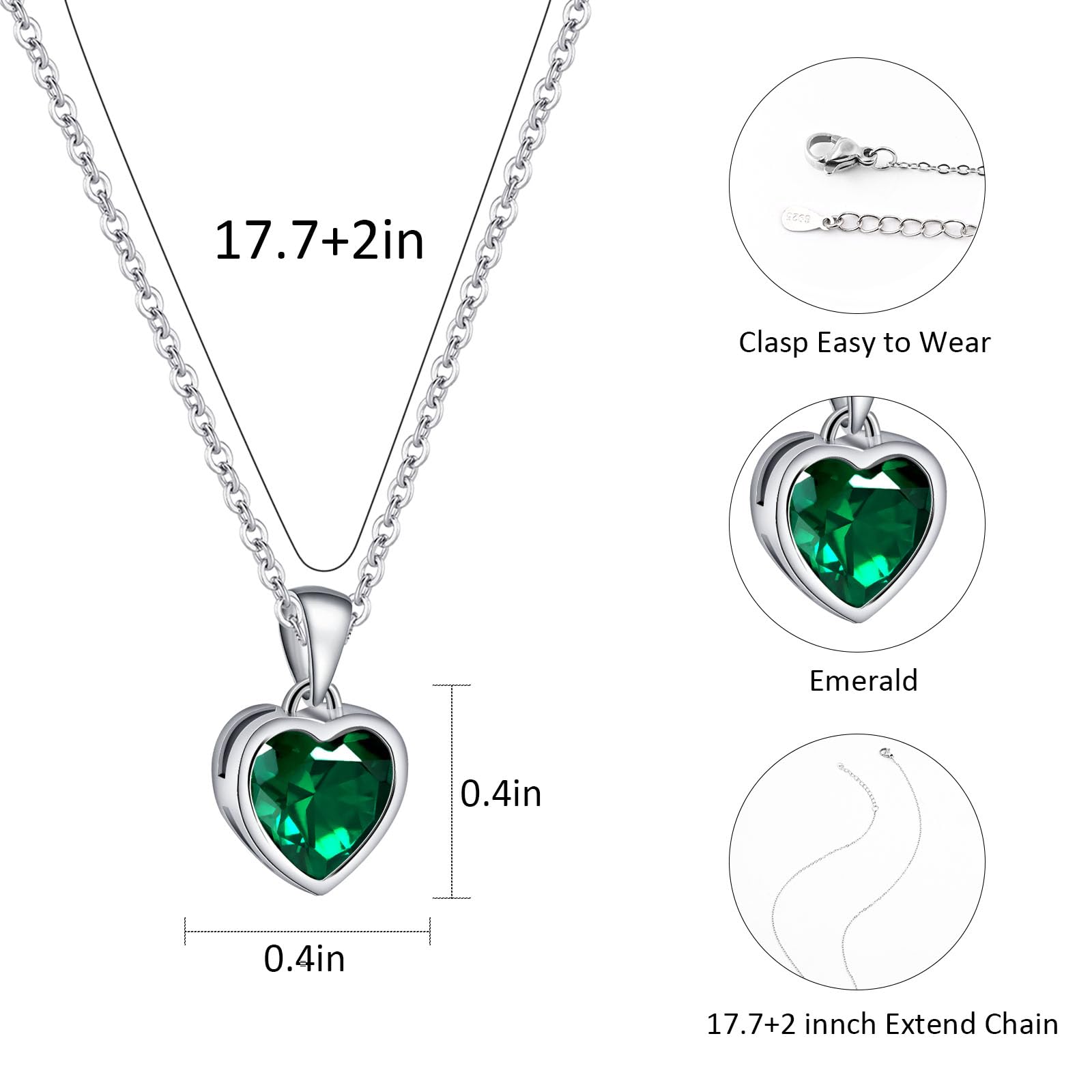 925 Sterling Silver Emerald Heart Pendant Necklace for Women - Handmade Green Birthstone Jewelry for Valentine's Day, Anniversary & Special Occasions | Elegant Gift for Girlfriend, Wife, Daughter