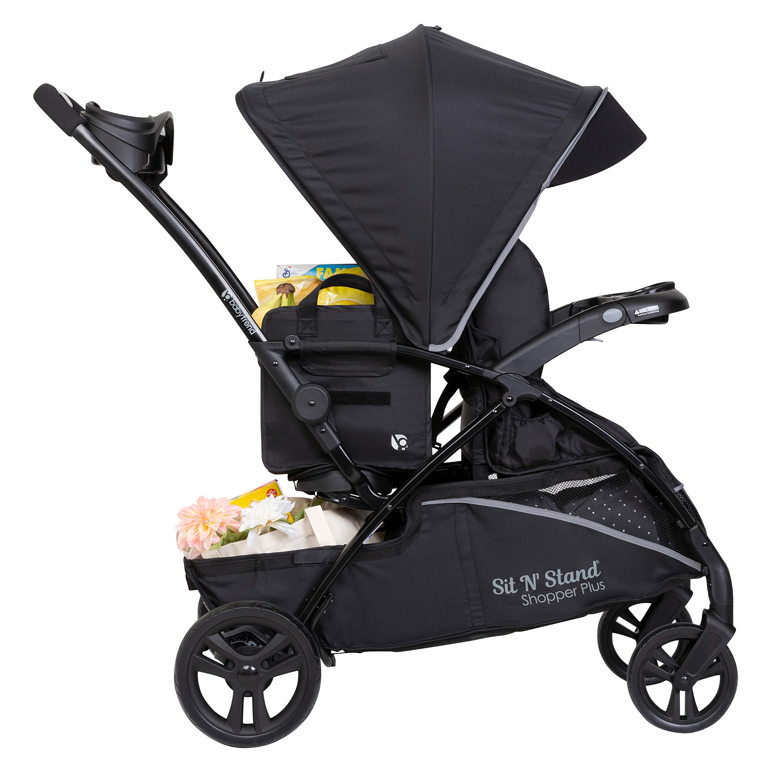 Baby Trend Sit N’ Stand® 5-in-1 Shopper Plus Stroller - Lightweight Convertible Double Stroller with Adjustable Canopy, Kona Black | Perfect for Twins, Siblings & Shopping Trips