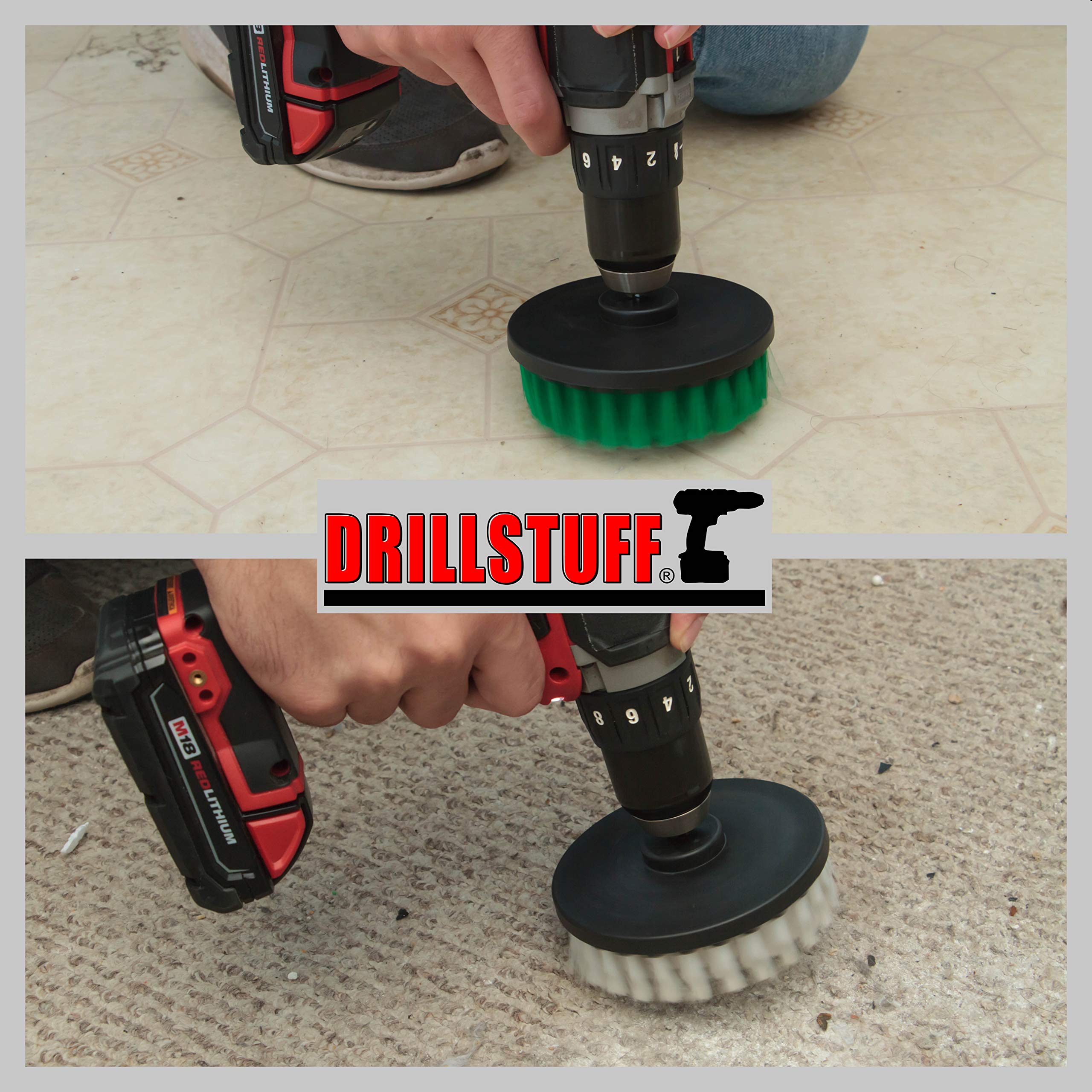 5 Inch Soft Green & White Rotary Scrub Brushes - Multi-Surface Cleaning for Carpet, Upholstery, Glass, Leather - Perfect for Kitchen, Bathroom, Oven & Shower Cleaning