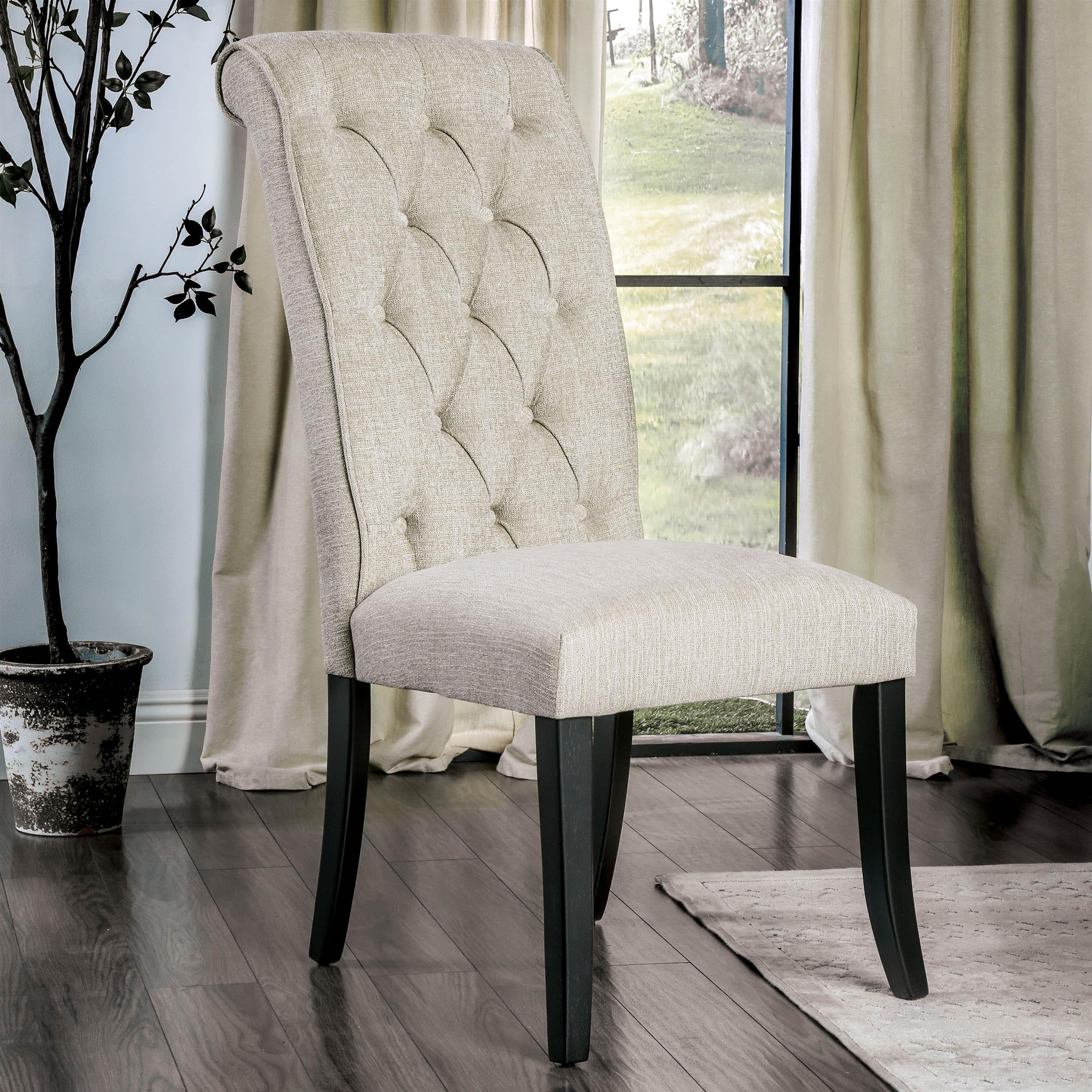 Furniture of America Landon Fabric Side Chairs Set of 2 - Ivory & Black Upholstered Dining Chairs for Kitchen, Dining Room, or Office - Comfortable Modern Accent Chairs