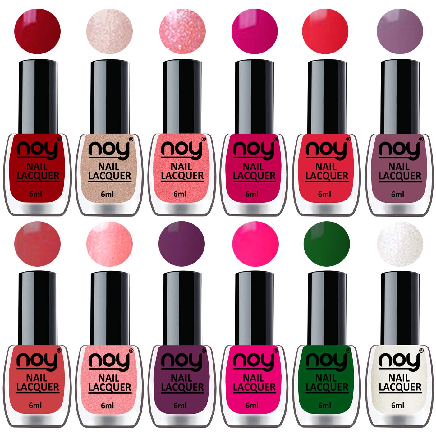 NOY Shine 24-Piece Nail Polish Set - Multicolor Nail Lacquer Kit with Violet, Brown, Nude, Pink & More | Long-Lasting Gel Nail Paint for Salon, Home Manicure & Gift Giving