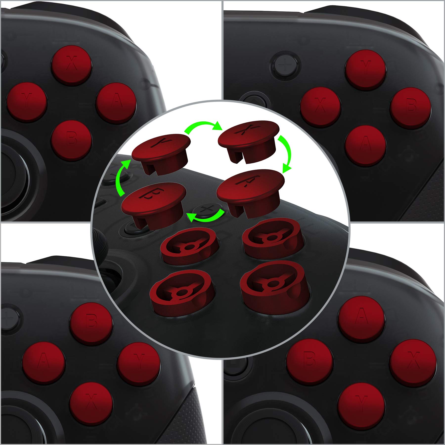 eXtremeRate Scarlet Red Interchangeable ABXY Buttons for Nintendo Switch Pro Controller - DIY Replacement Buttons Kit for NS Pro Controller (Controller Not Included) - Perfect for Gaming Enthusiasts & Custom Mods