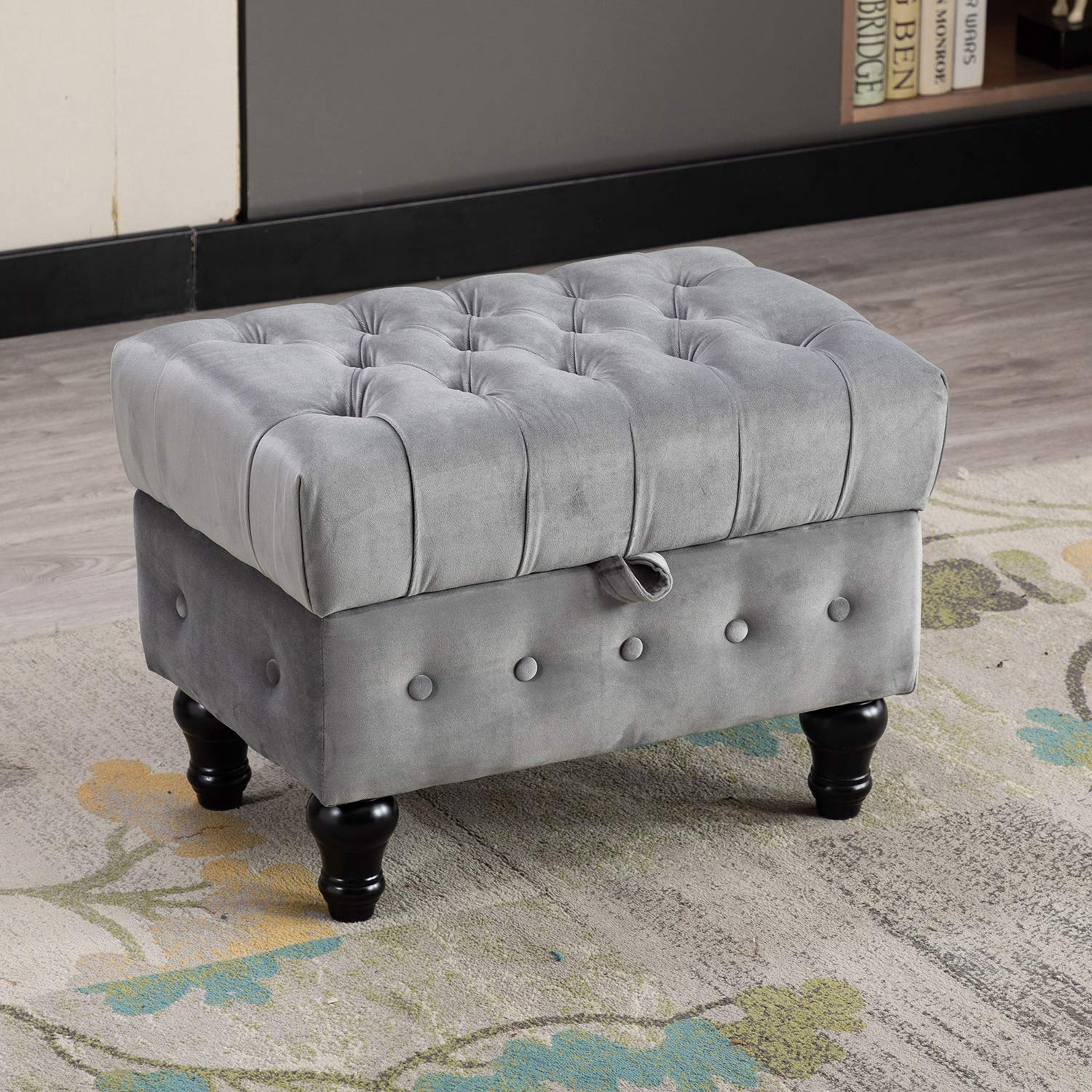 Artechworks Rectangular Storage Coffee Table Ottoman with Button Tufted Upholstery - Multifunctional Footstool, Toy Box & Space-Saving Stool for Living Room, Bedroom & Home Office (Grey) - Perfect for Small Spaces, Kids' Room Organization & Cozy Home Decor