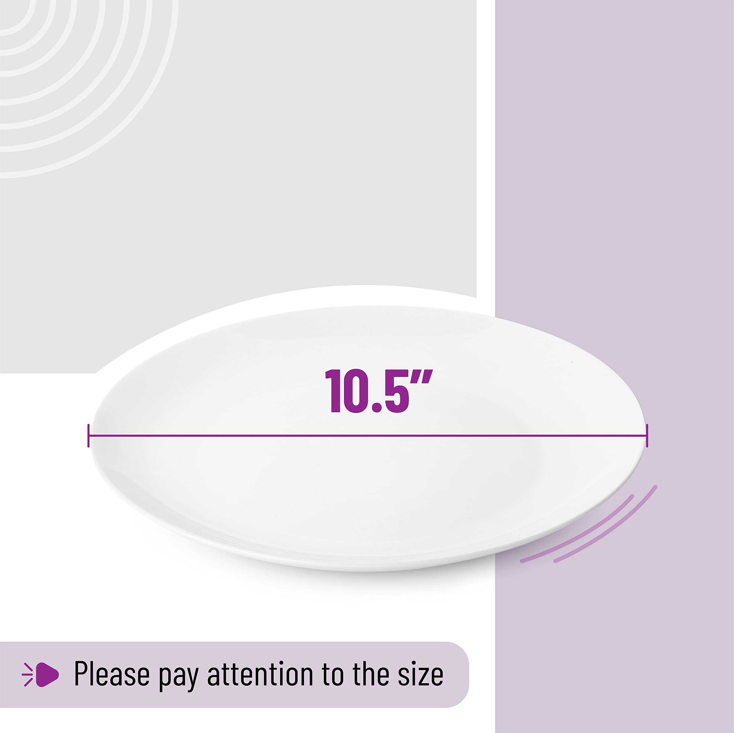 BTaT- 12-Pack 10.5 Inch White Porcelain Dinner Plates Set - Bulk Restaurant Dishes for Fine Dining, Catering & Home Entertaining
