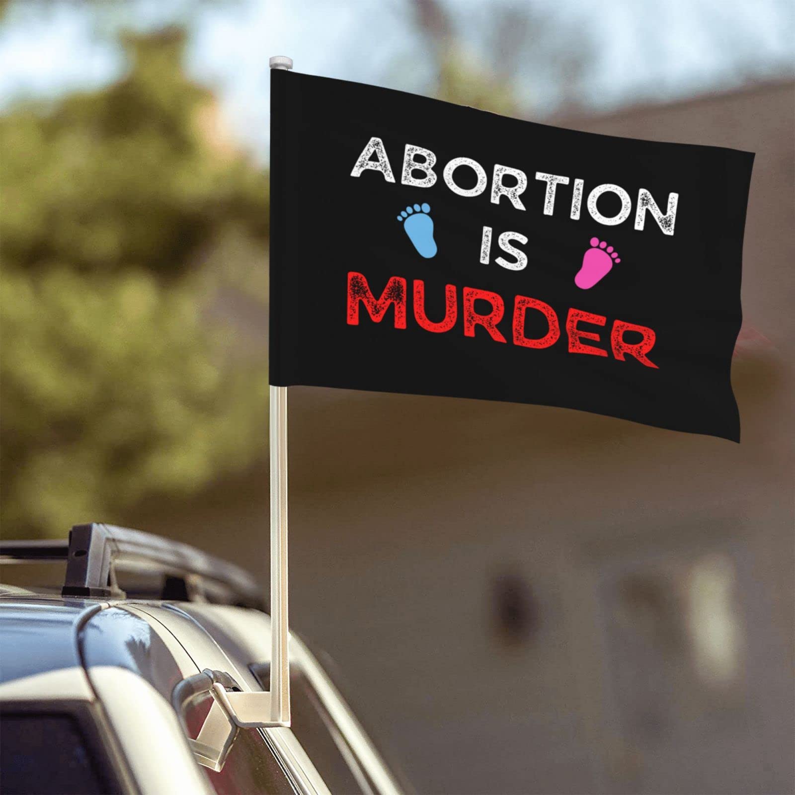 12x18 Inch Pro-Life Car Flag - Double Sided Abortion Is Murder Message - Outdoor Window Clip Decoration for Trucks, Cars & Vehicles - Perfect for Political Rallies, Protests & Conservative Events