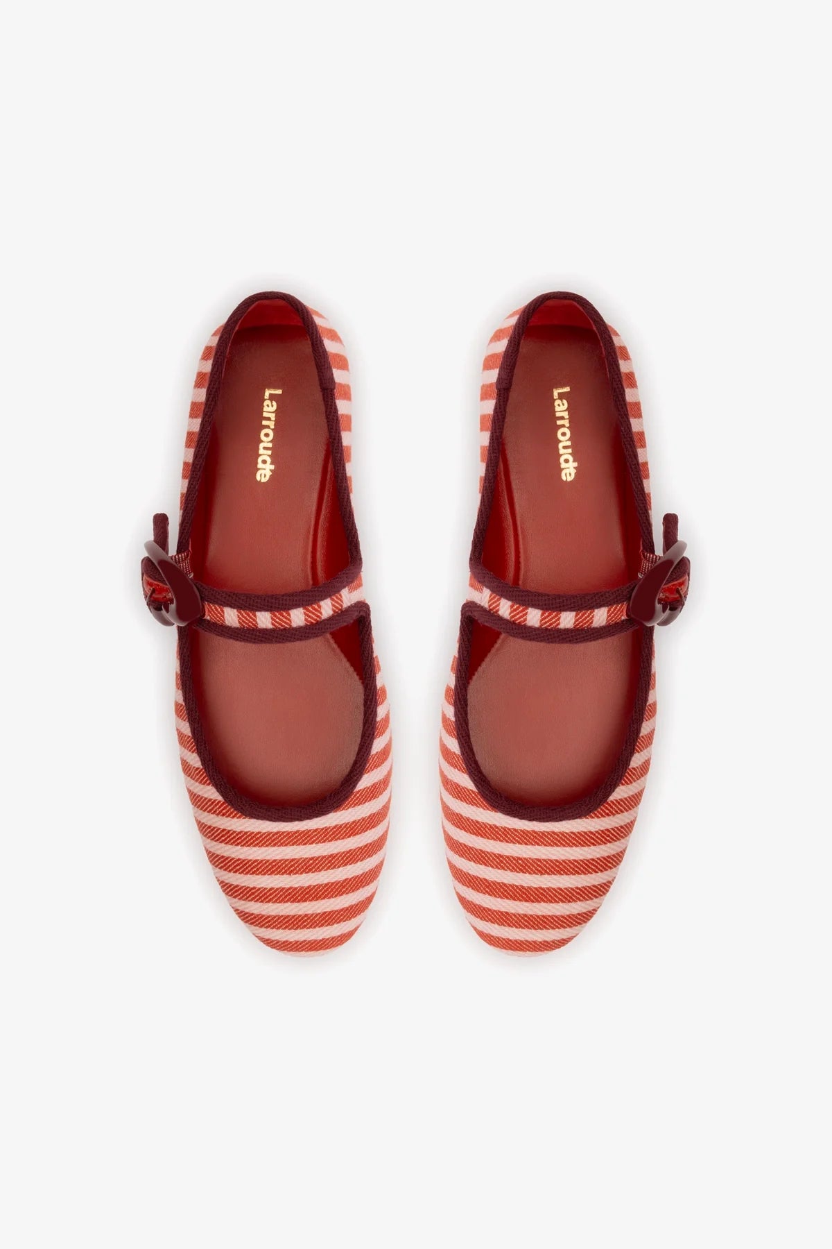 Verona Ballet Flats for Women - Tulip & Carmine Striped Fabric with Burgundy Trimming | Comfortable Casual Shoes for Work, Walking & Everyday Wear