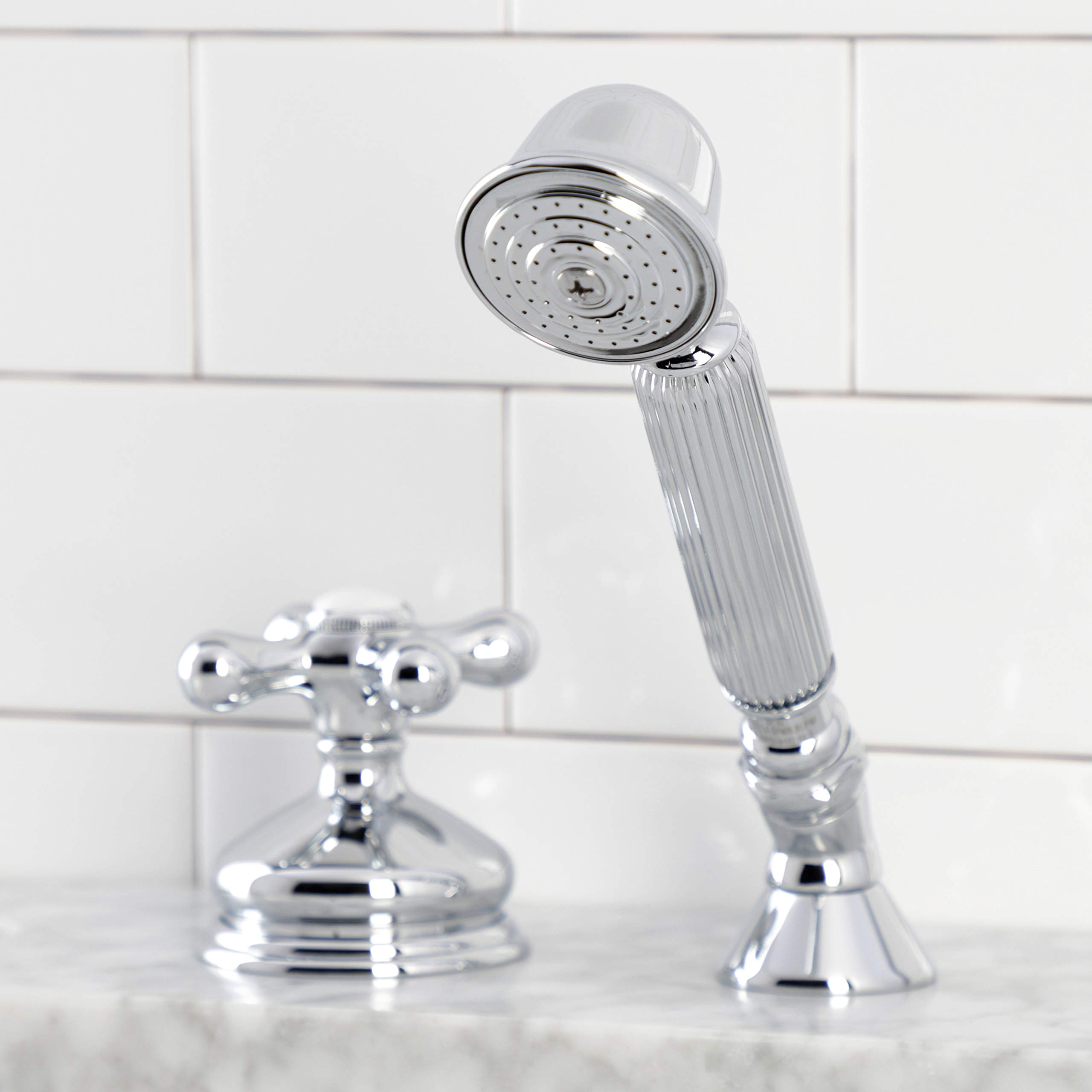 Kingston Brass KSK3331AXTR Polished Chrome Deck Mount Hand Shower with Diverter - Perfect for Roman Tub Faucets, 8