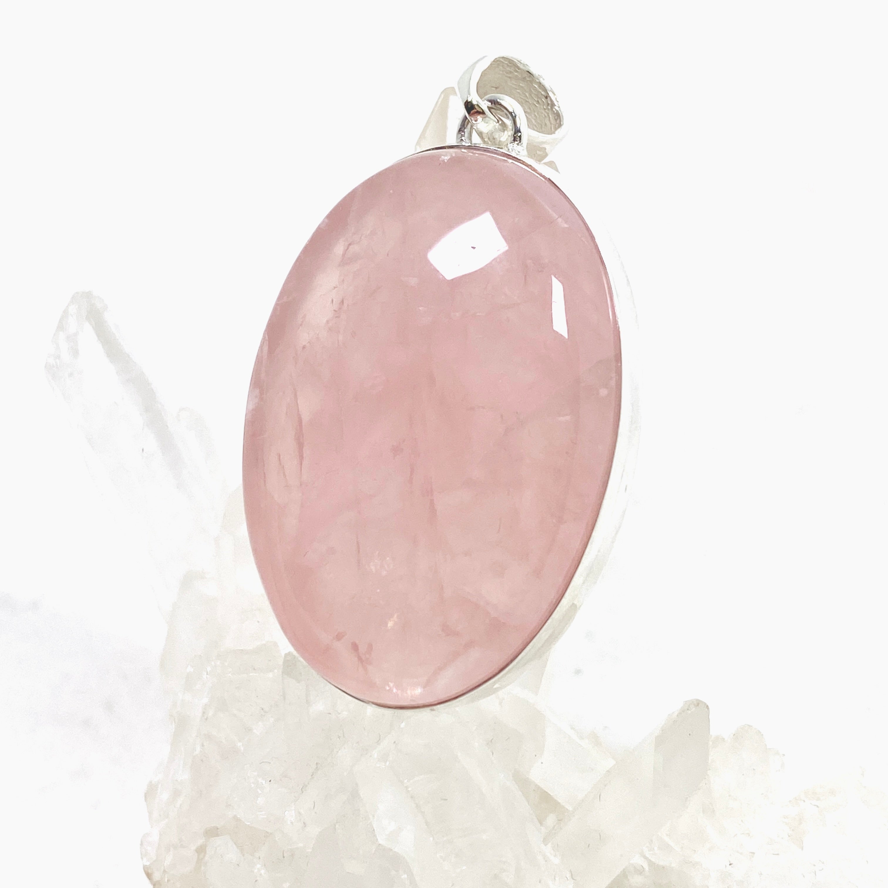 Natural Rose Quartz Oval Cabochon Pendant Necklace KPGJ4684 - Healing Crystal Jewelry for Women, Meditation & Energy Balance
