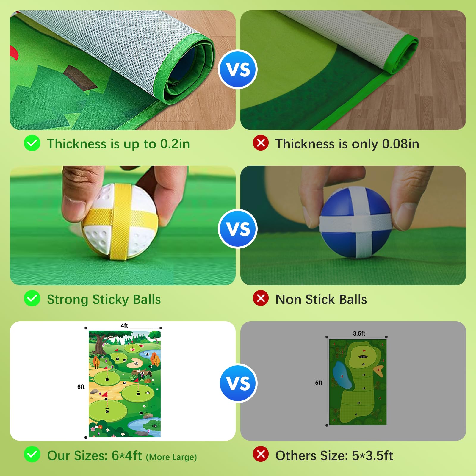 VATOS Golf Chipping Practice Mat with Club & 20 Balls - Indoor/Outdoor Golf Training Mat for Kids & Adults - Perfect for Backyard, Family Fun & Golf Skill Development