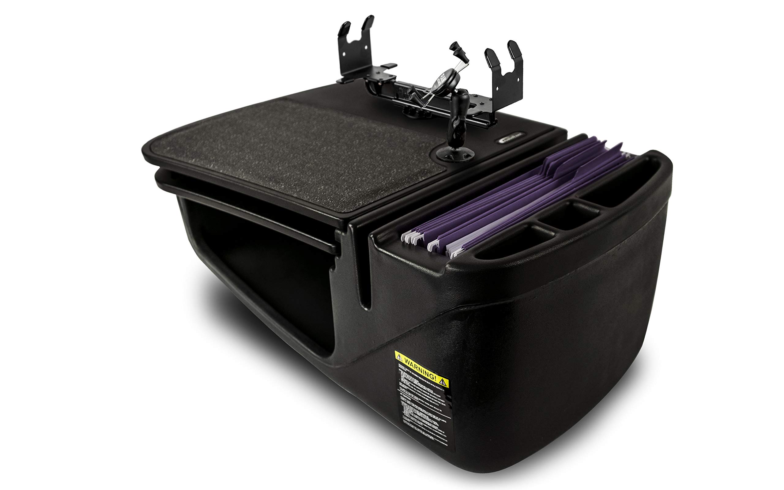 AutoExec AUE16400 GripMaster Car Desk - Black Adjustable Laptop Tray with Phone Holder & Printer Stand for Work from Car, Truck or RV