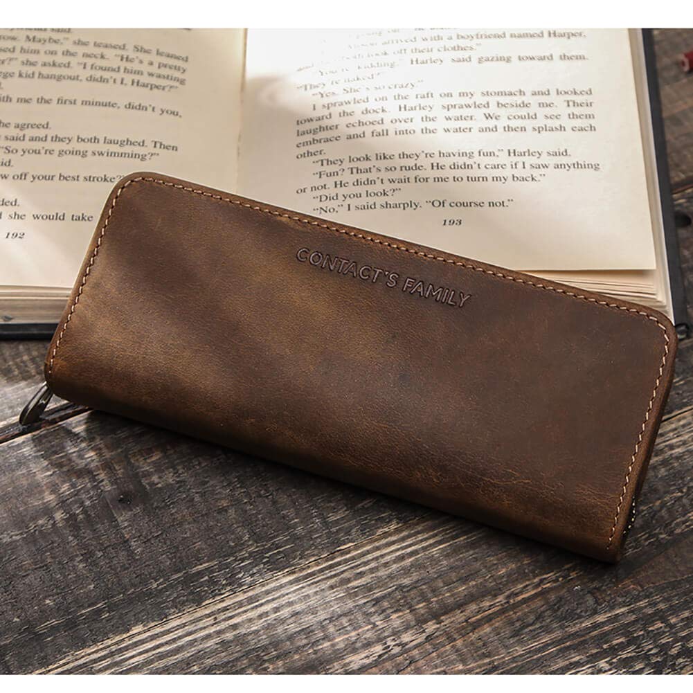 Premium Hiram Leather Pencil Case - Genuine Crazy Horse Cowhide Pouch for School, Office & Travel | Durable Coffee-Colored Leather Cosmetic & Stationery Organizer | Perfect for Students, Artists & Professionals