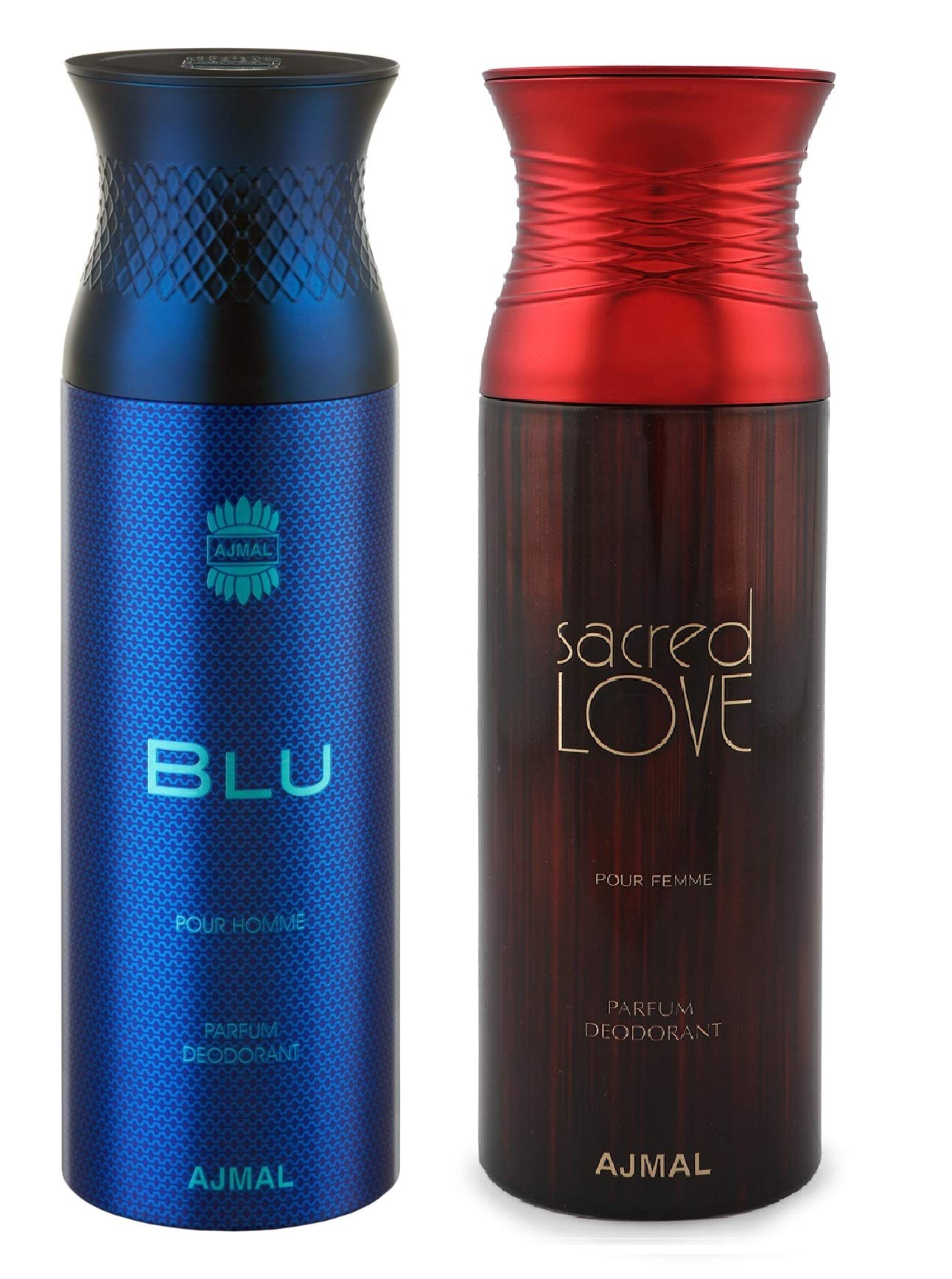 Ajmal Blu Homme & Sacredlove Deodorant Spray Gift Set for Men & Women - 200ml (Pack of 2) - Long Lasting Fragrance for Daily Use, Work, Gym & Special Occasions