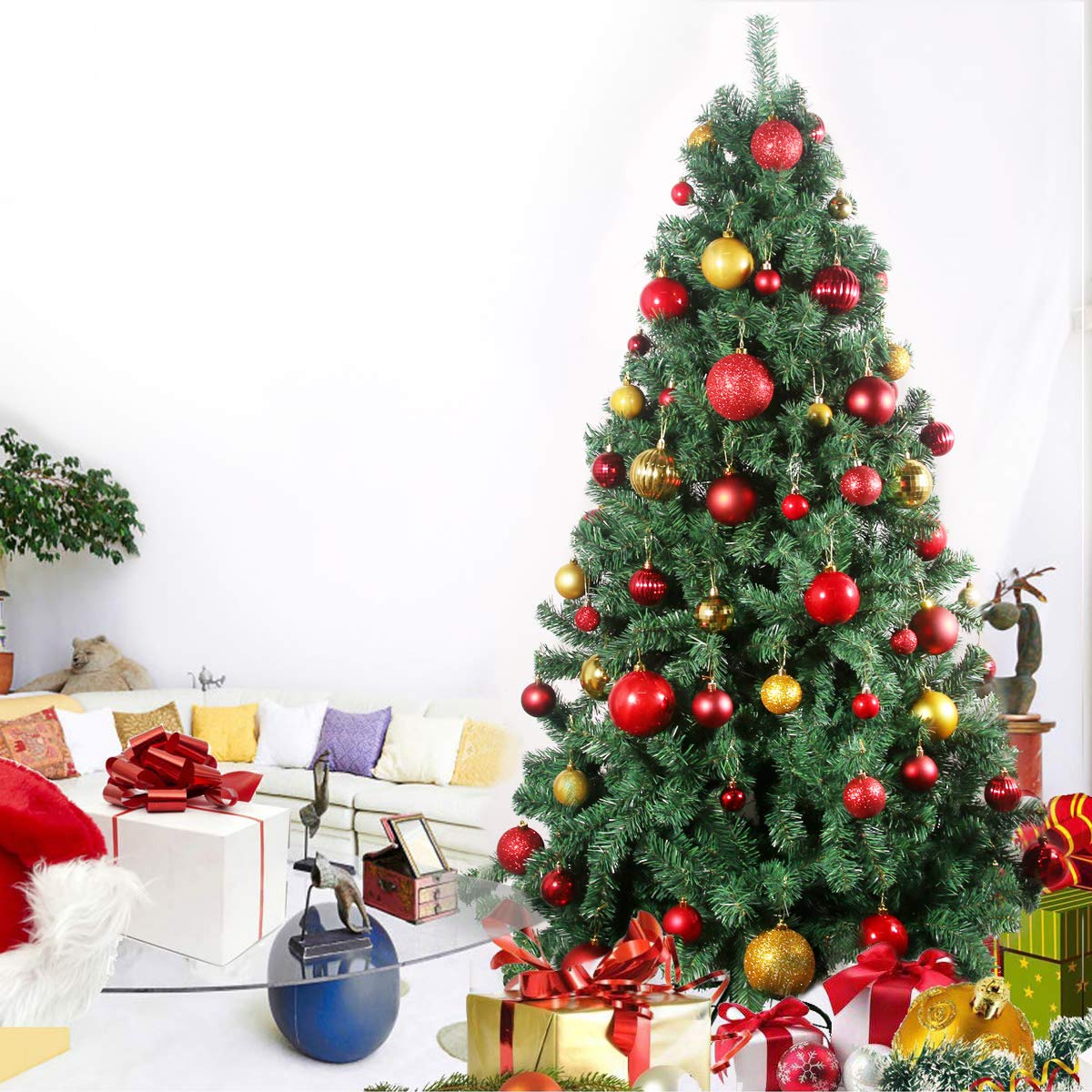 1.6 Inch Red & Gold Shatterproof Christmas Tree Ornaments - 36 Pack Holiday Decorations for Xmas, Birthday, Halloween & Wedding (Indoor/Outdoor Use)