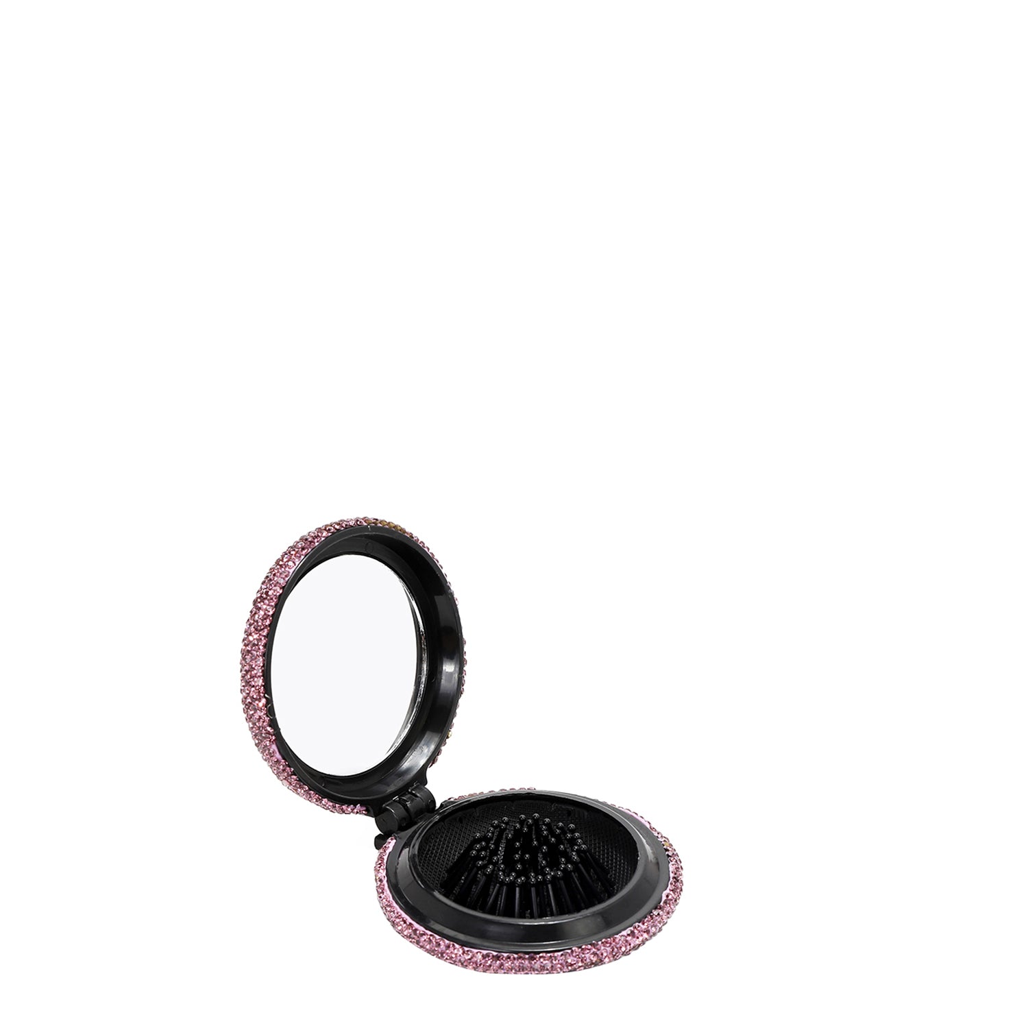 Stylish Rhinestone Compact Brush Mirror - Portable Makeup Mirror with Brush for Travel & Touch-Ups | Perfect for Home, Office, and On-the-Go Beauty