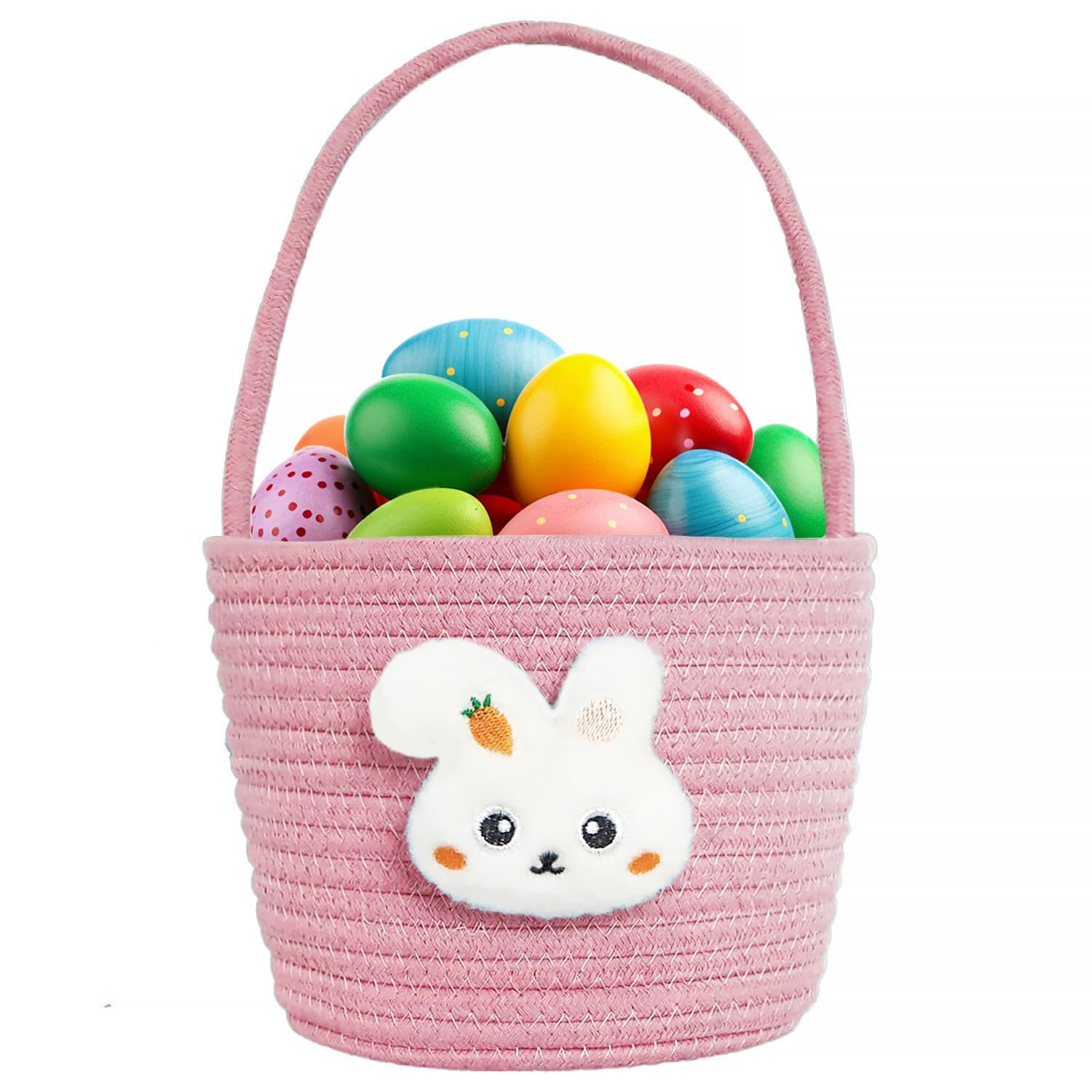 Easter Basket for Kids - Woven Cotton Rope Bunny Basket with Gift Bags & Ribbons for Girls, Boys, Toddlers & Babies (Pink) - Perfect for Easter Egg Hunts, Spring Celebrations & Gift Giving