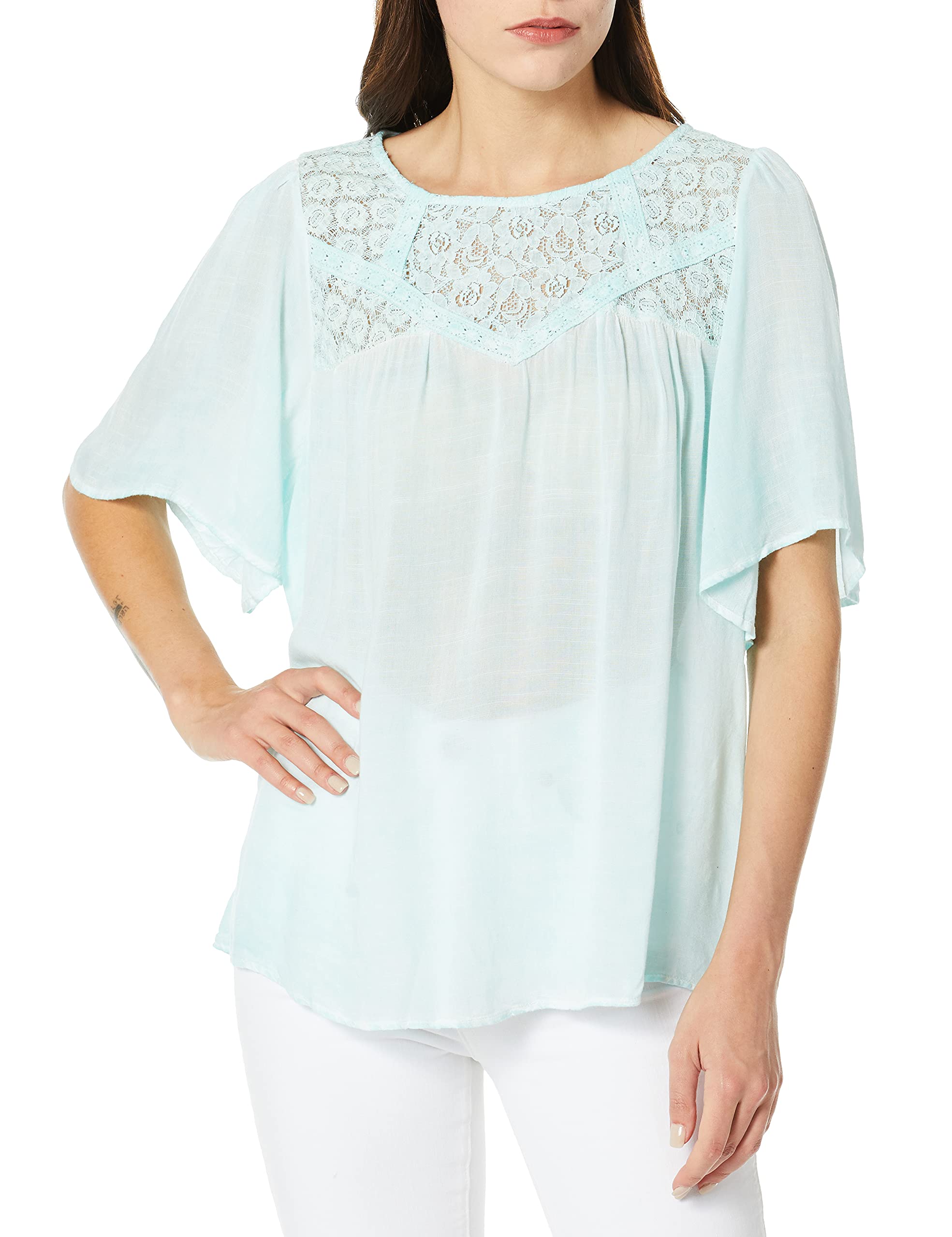 Vintage American Blues Women's Sonya Flutter Sleeve Knit Top with Lace - Stylish Casual & Party Wear for Women