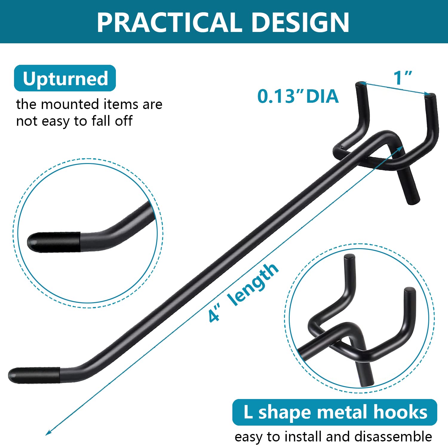 4 Inch 23 Pack L-Shaped Pegboard Hooks with Plastic Tips - Fits 1/4