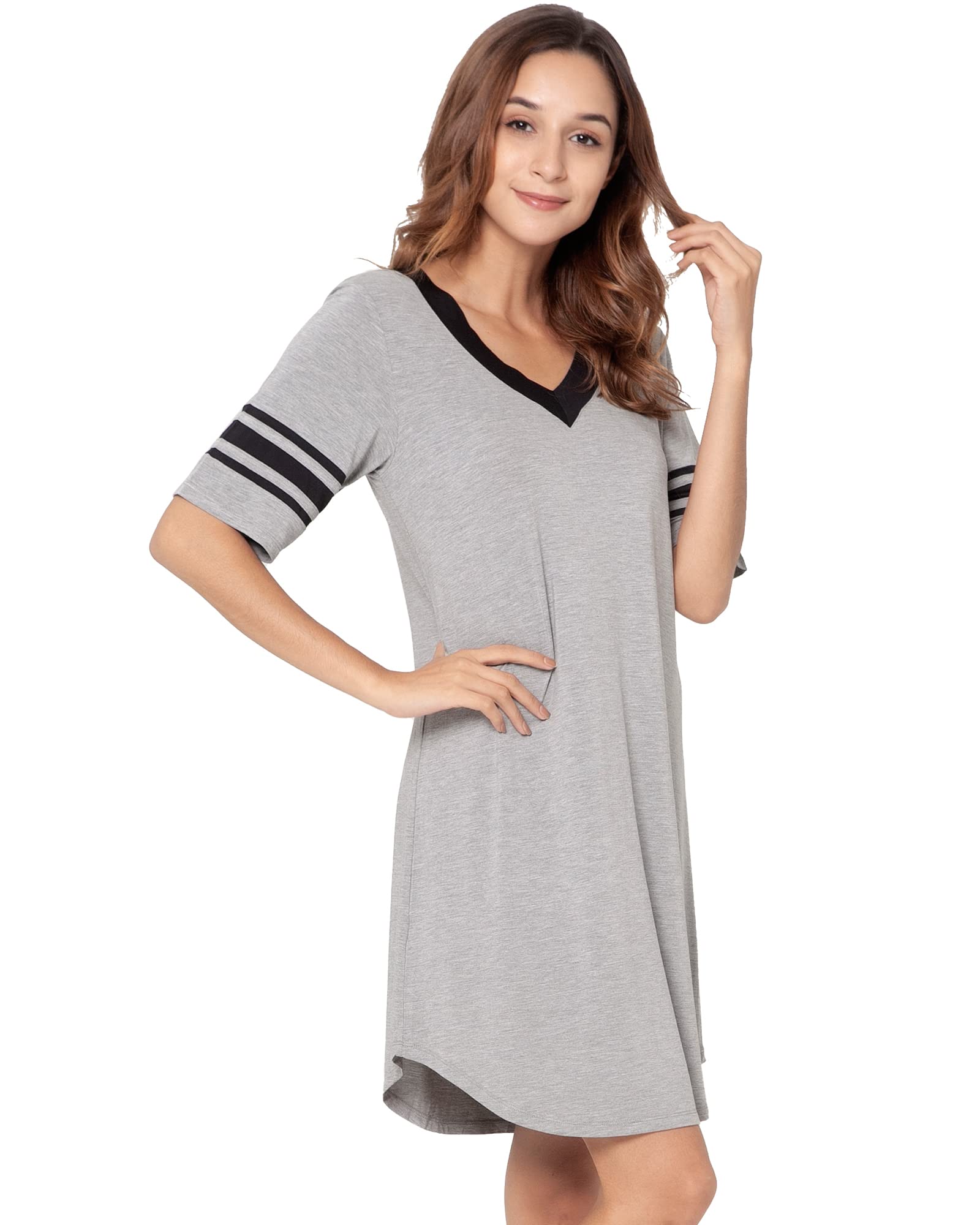 NACHILA Women's Soft Bamboo Nightgown - Lightweight Short Sleeve Sleep Shirt & Lounge Dress - Plus Size Sleepwear S-4X - Perfect for Sleeping, Relaxing at Home, and Summer Comfort