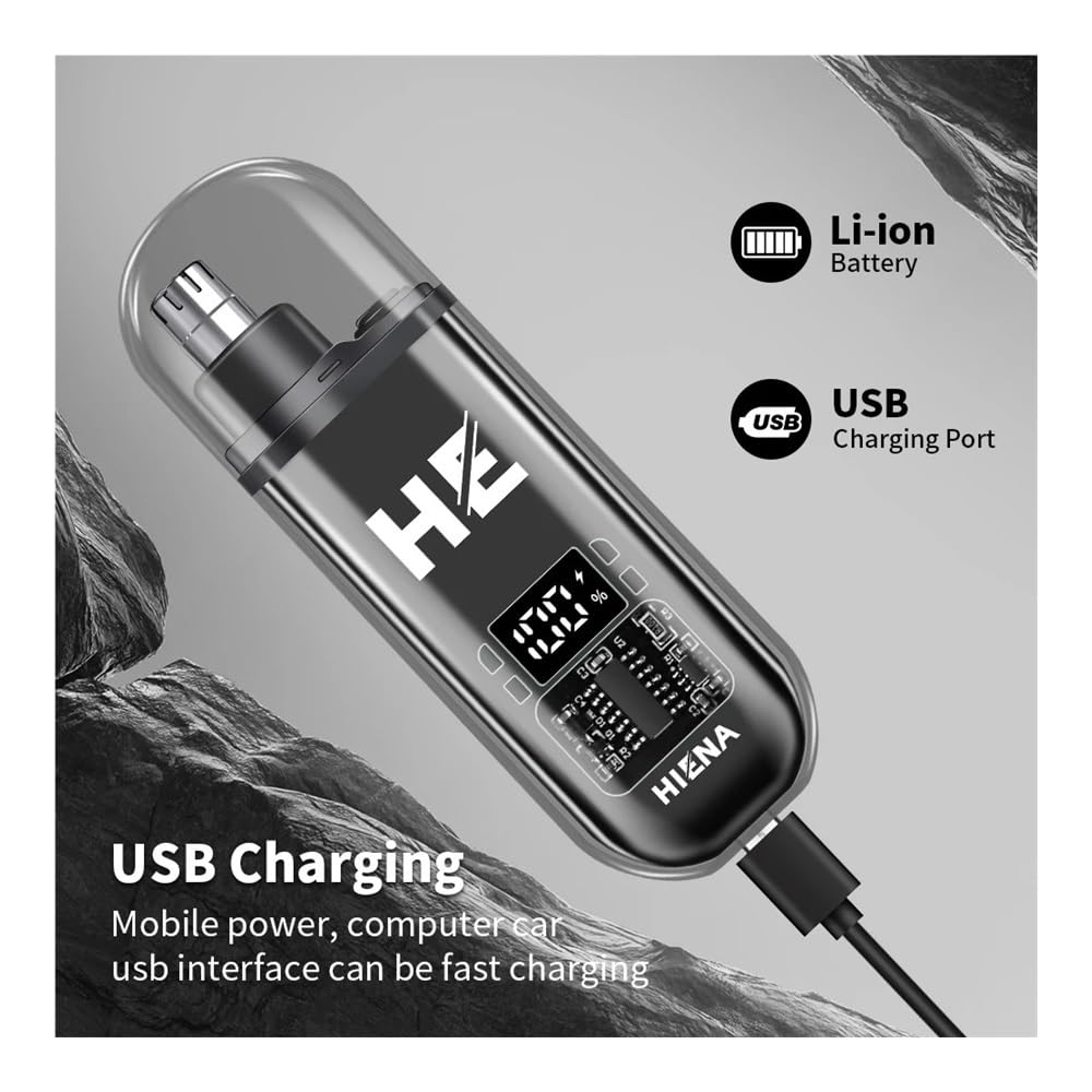 Portable Electric Nose Hair Trimmer for Men - Safe Painless Nose Hair Clipper with LED Light, Rechargeable Personal Grooming Kit for Travel, Home & Office Use (HYN-B001 Black)