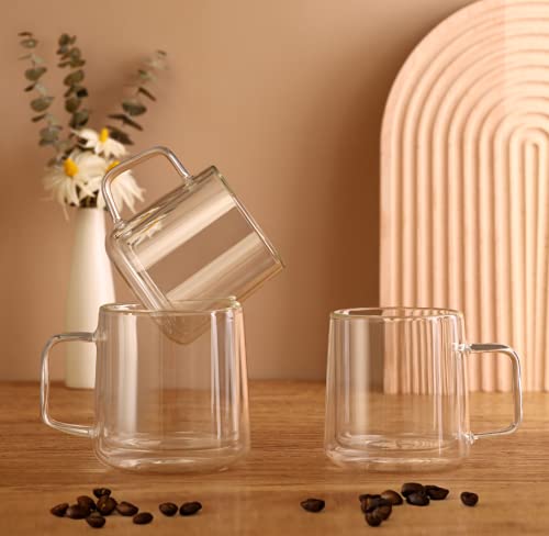 CNGLASS Double Wall Insulated Glass Coffee Mug 15.2oz (450ml) - Clear Espresso Cup with Handle - Perfect for Hot & Cold Beverages - Ideal for Home, Office or Cafe Use