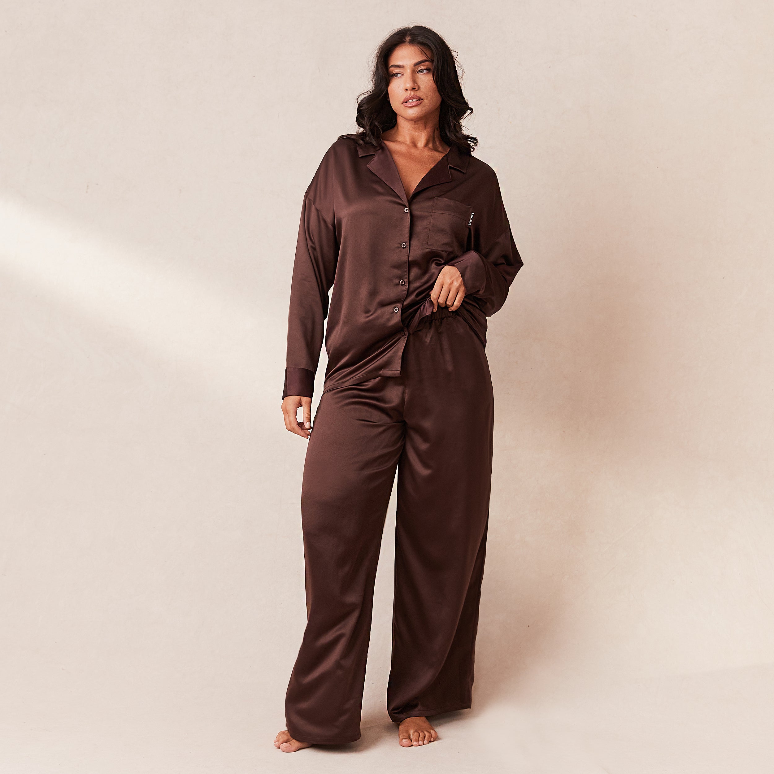 Classic Satin Pajama Shirt for Women - Soft & Comfortable Chocolate Brown Sleepwear - Perfect for Lounge, Sleep & Relaxation at Home