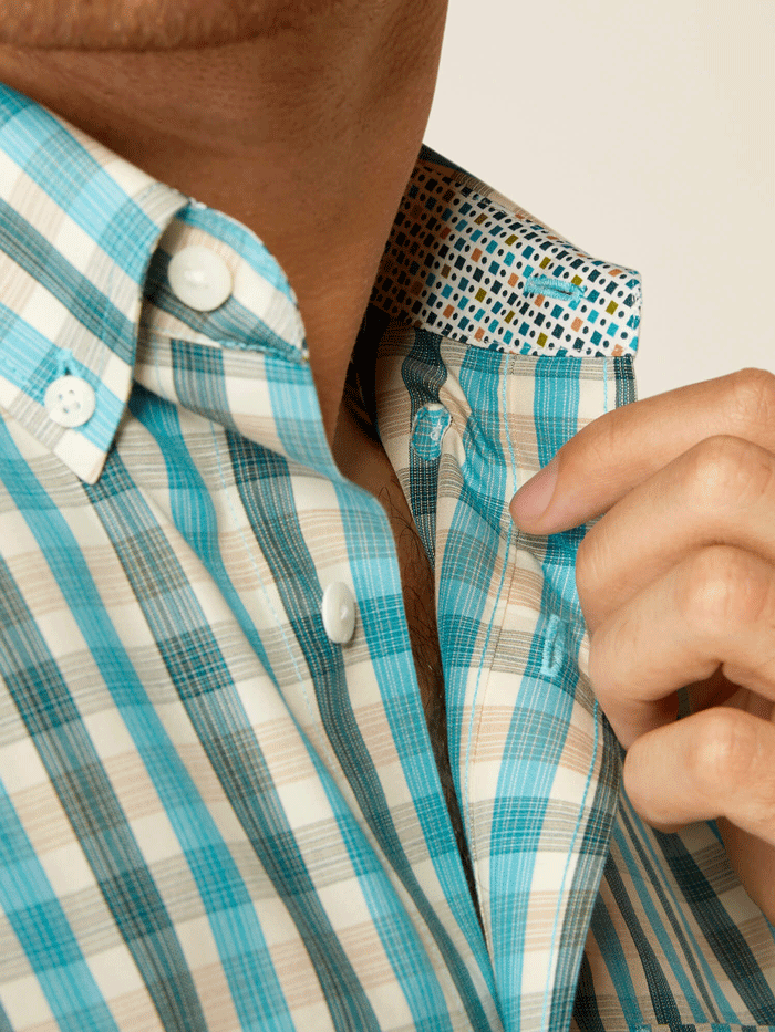 Ariat Men's Wrinkle-Free Gordie Fitted Shirt - Comfortable Teal Casual Button-Up for Work & Outdoor Activities