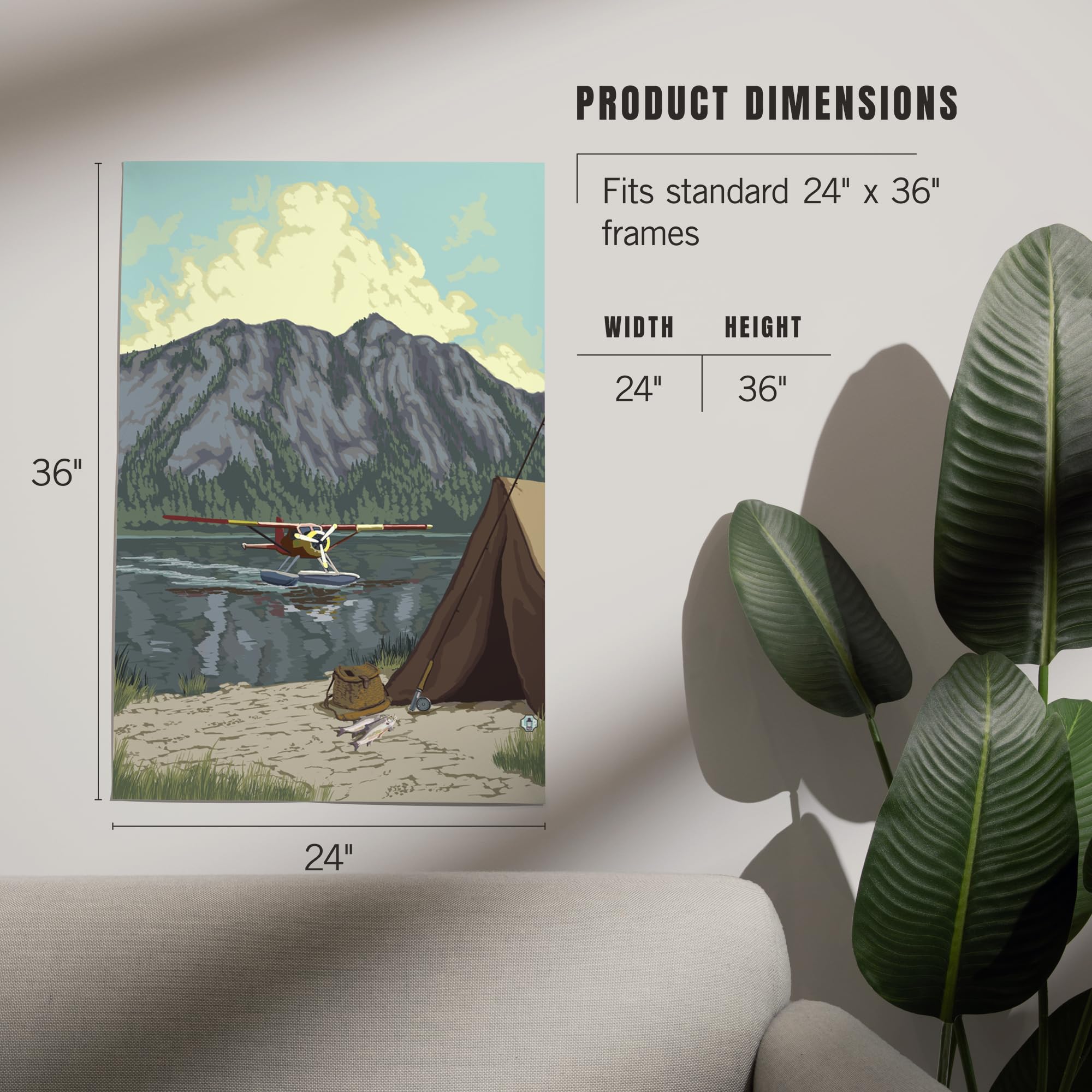 Lantern Press 24x36 Inch Giclee Art Print - Float Plane & Camping Wall Decor - Premium Canvas Wall Art for Living Room, Bedroom & Office