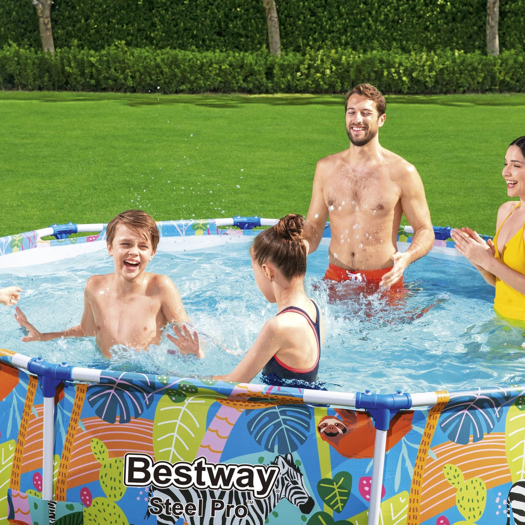 Bestway Safari 10FT Round Above Ground Steel Frame Swimming Pool - Durable Outdoor Garden Pool for Kids & Adults - Perfect for Backyard, Summer Fun, and Family Gatherings