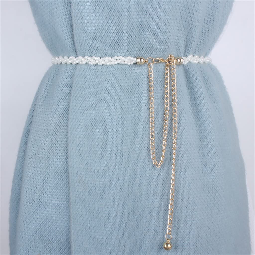 Vintage Imitation Pearl Waist Chain for Women - Decorative Dress Belt, Sweater & Skirt Accessory - Adjustable Metal Multi-Layer Pants Chain (126cm, Color A) - Perfect for Boho Outfits, Party Wear & Fashion Styling