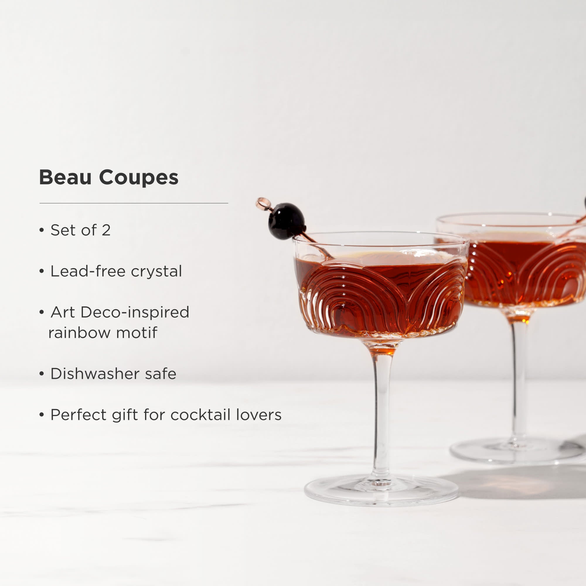 Beau Crystal Cocktail Coupes - Elegant 12oz Champagne Glasses Set of 4 for Wedding, Party & Home Bar - Premium Lead-Free Glassware for Sparkling Wine, Martini & Dessert Serving