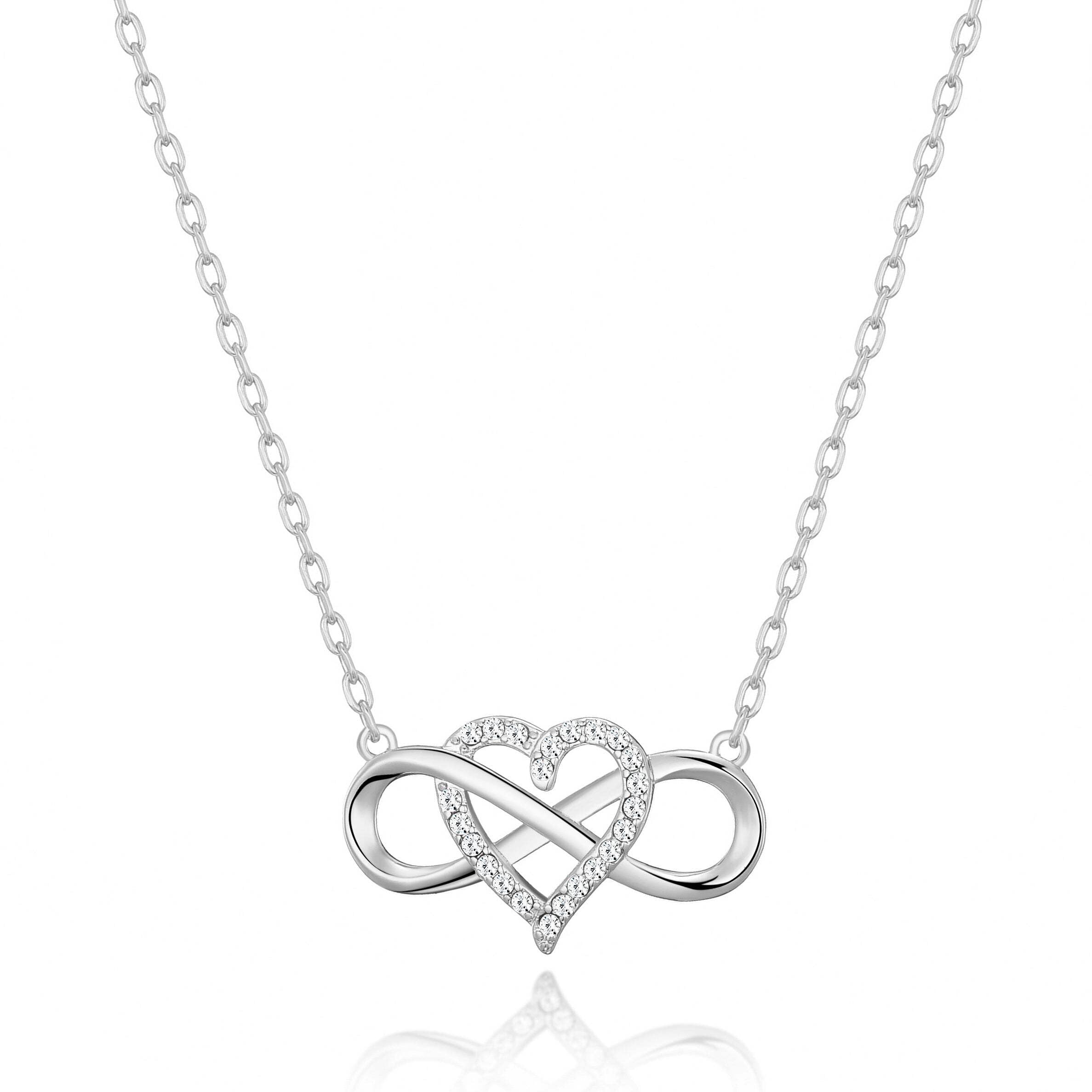 Silver Plated Infinity Heart Necklace with Zirconia Crystals - Romantic Gift for Her