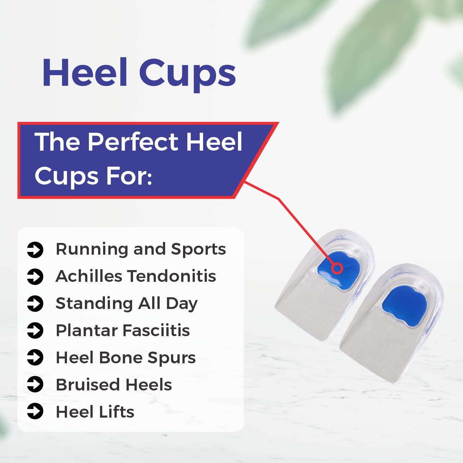 Dr. Foot Gel Heel Cups Pair - Plantar Fasciitis Relief, Bone Spurs & Heel Pain Support - Massaging Shock Absorbing Gel Inserts for Men & Women - Perfect for Running, Walking & Standing All Day (Pack of 2)