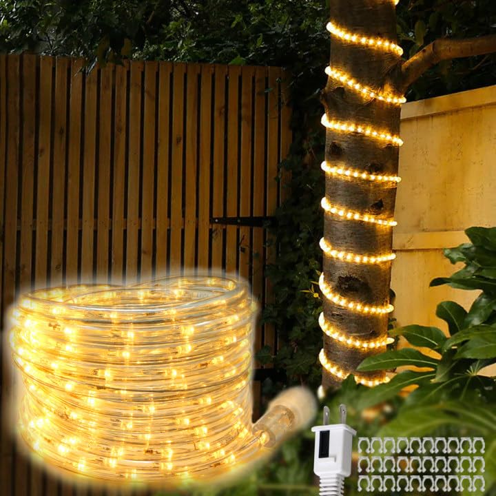 26FT Warm White LED Rope Lights - Indoor/Outdoor Waterproof String Lights with Connector for Bedroom, Garden, Deck, Christmas, Party & Holiday Decorations - Perfect for Home, Patio and Special Events Lighting