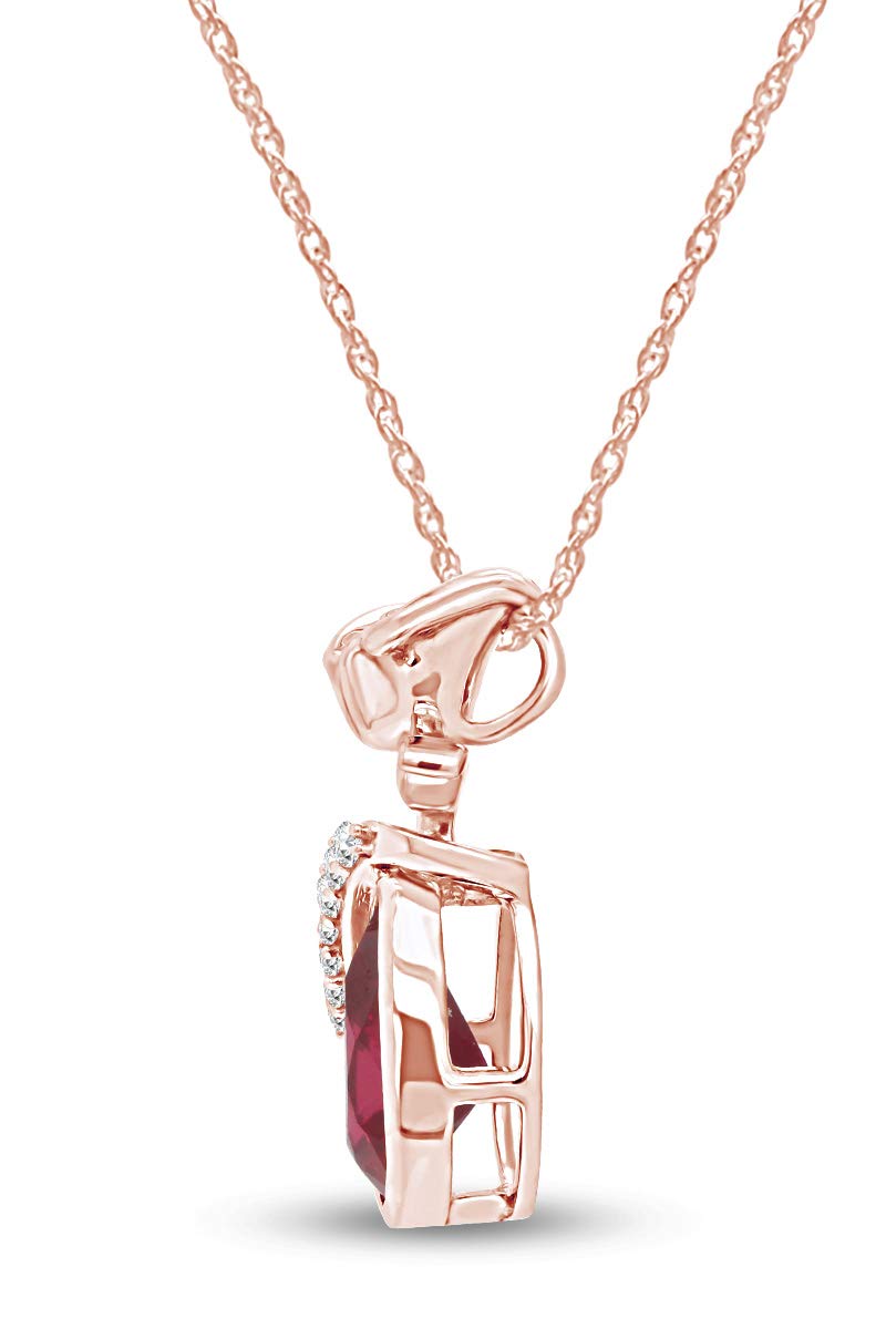 14K Rose Gold Over Sterling Silver Simulated Birthstone Teardrop Pendant Necklace with Rose Flower Bezel Setting - Elegant Jewelry Gift for Women, Birthday, Anniversary, Valentine's Day