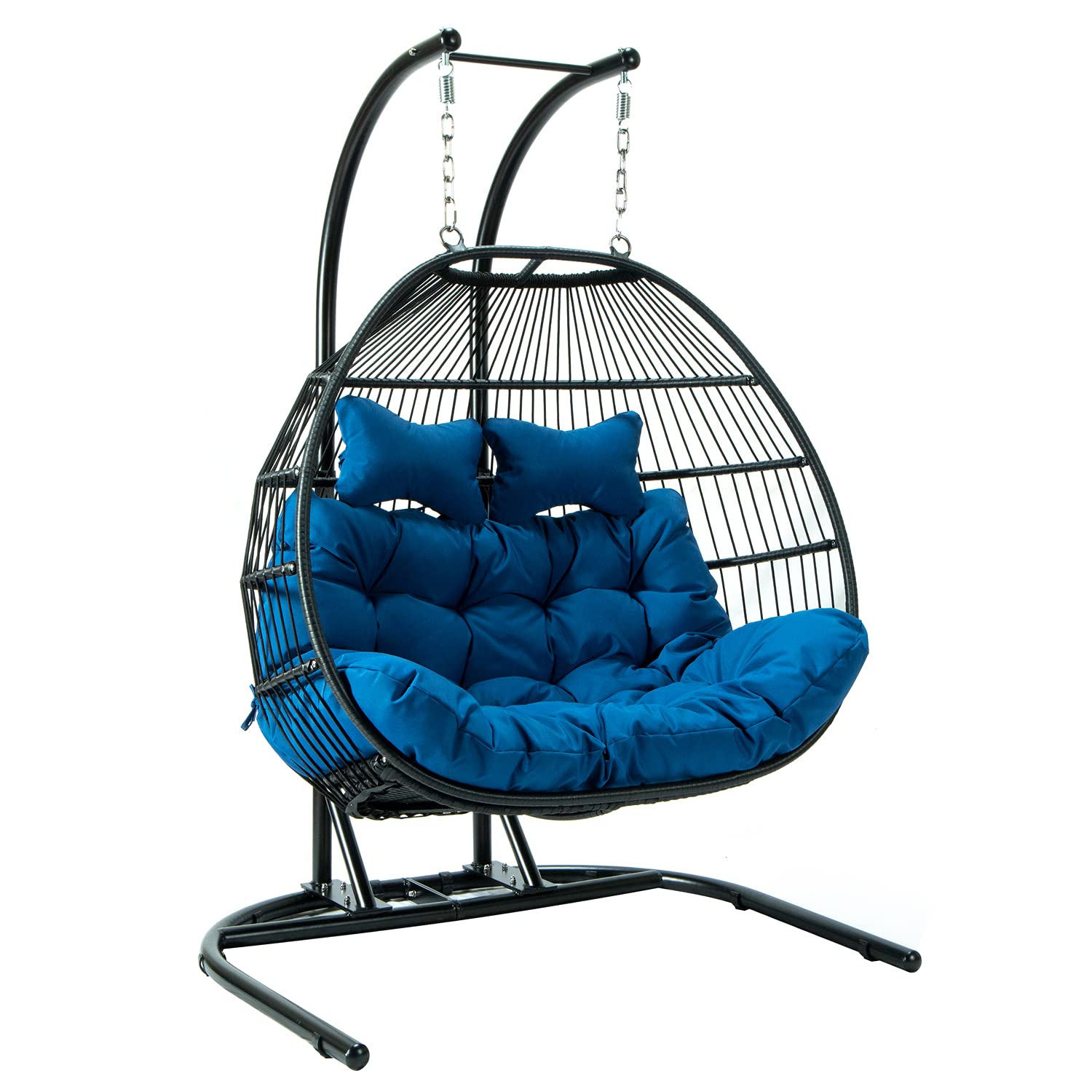 LeisureMod Wicker 2-Person Double Folding Hanging Egg Swing Chair for Patio, Garden, Porch & Outdoor Relaxation