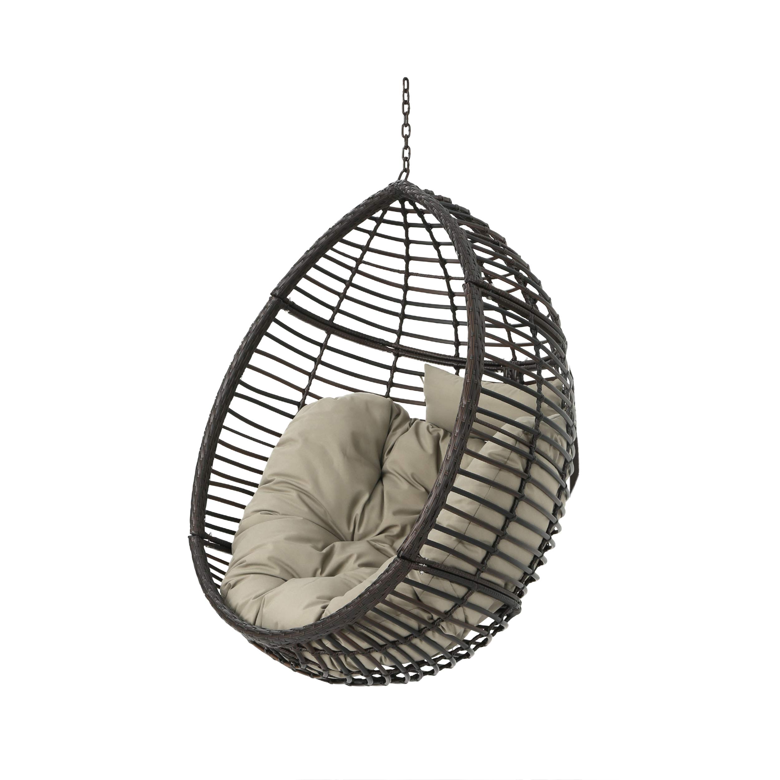 Christopher Knight Home Hayden Indoor/Outdoor Hanging Basket Chair - Multi-Brown & Khaki Wicker Swing Seat for Patio, Garden, Balcony or Bedroom (Stand Not Included) | Perfect for Relaxing, Reading & Lounging