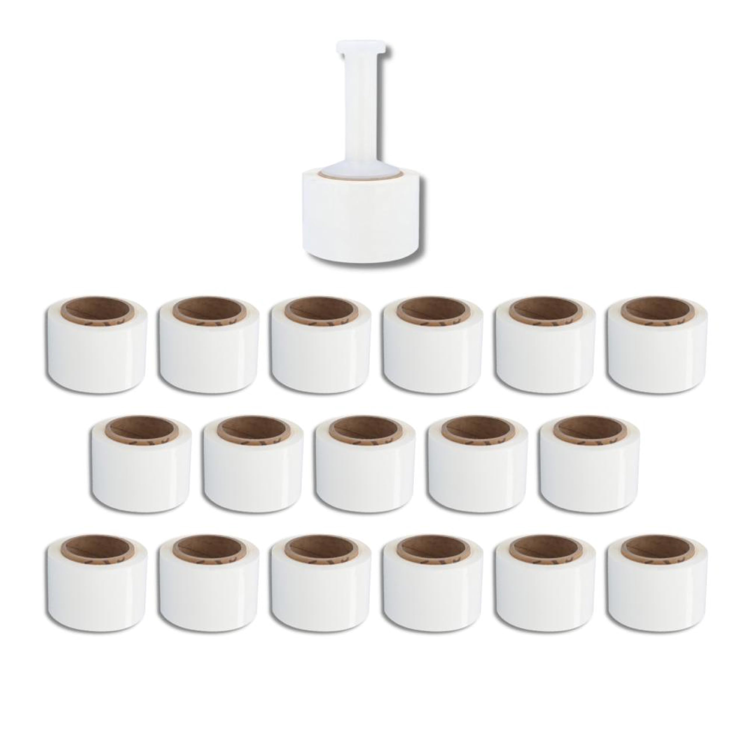 PSBM White Mini Stretch Wrap with Plastic Handle - 36 Pack, 3 Inch x 1000 Feet, 80 Gauge Plastic Cling Film Rolls for Color Coding, Storing & Shipping Pallets - Ideal for Warehouse, Moving & Industrial Packaging