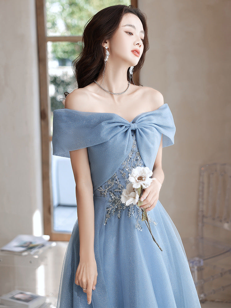 Elegant Off Shoulder Blue Formal Long Prom Dress - Evening Gown for Women Size 72 - Perfect for Homecoming, Wedding Guest & Special Occasions