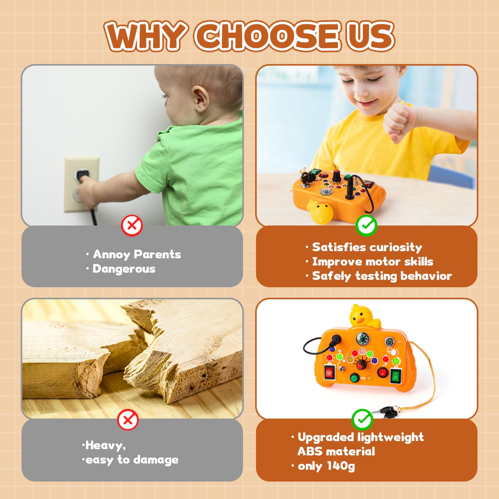 Montessori Busy Board for Toddlers - Sensory Learning Toy with 8 Switches & Activities - Perfect Travel Toy for Road Trips - Educational Gift for Boys & Girls - Ideal for Airplane, Car Rides & Home Playtime