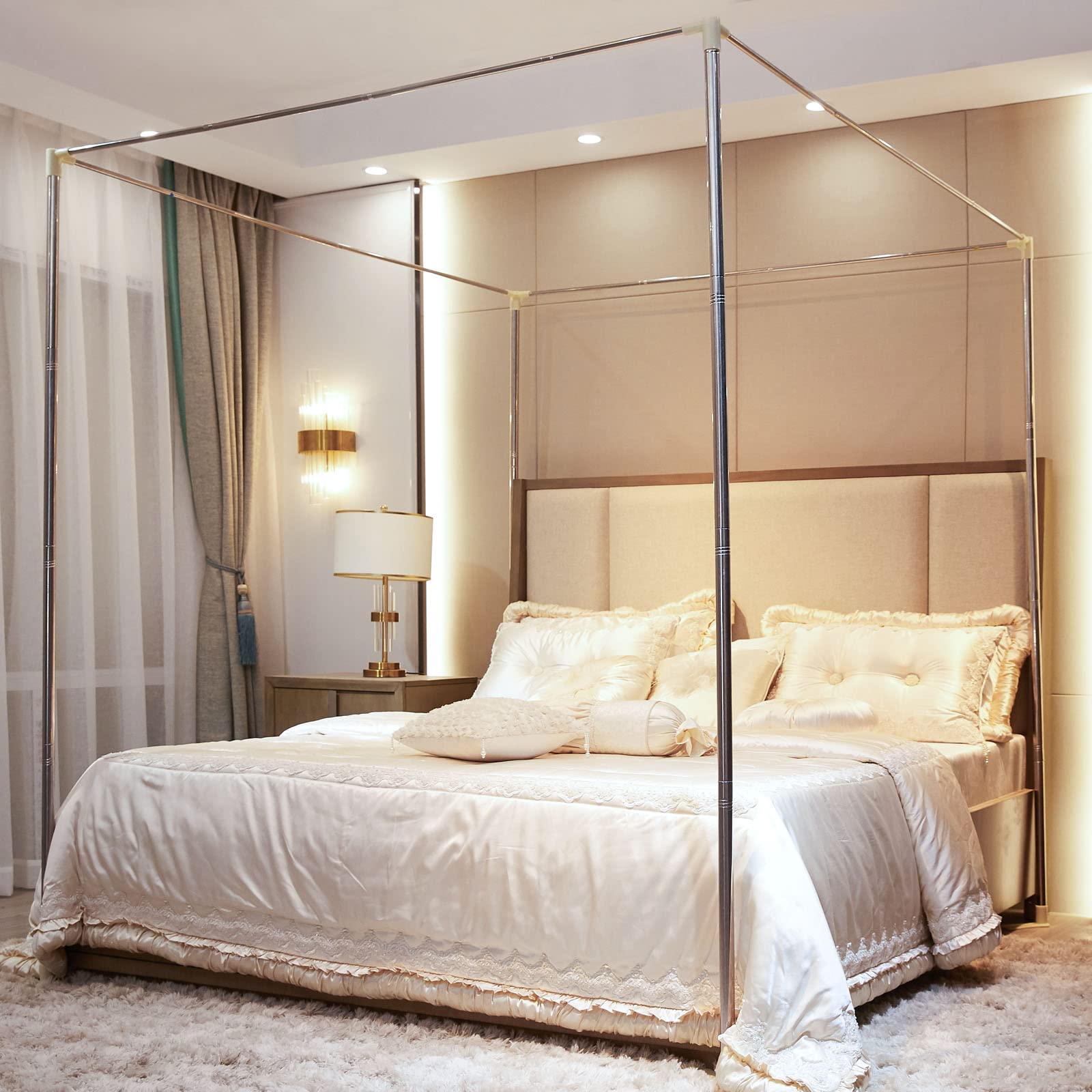 AIKASY Bed Canopy Frame for California King Size Beds - Durable Stainless Steel with 4 Corner Brackets - Fits Metal & Wood Bed Frames - Perfect for Bedroom Decor, Wedding Canopy, or Romantic Bedroom Setup