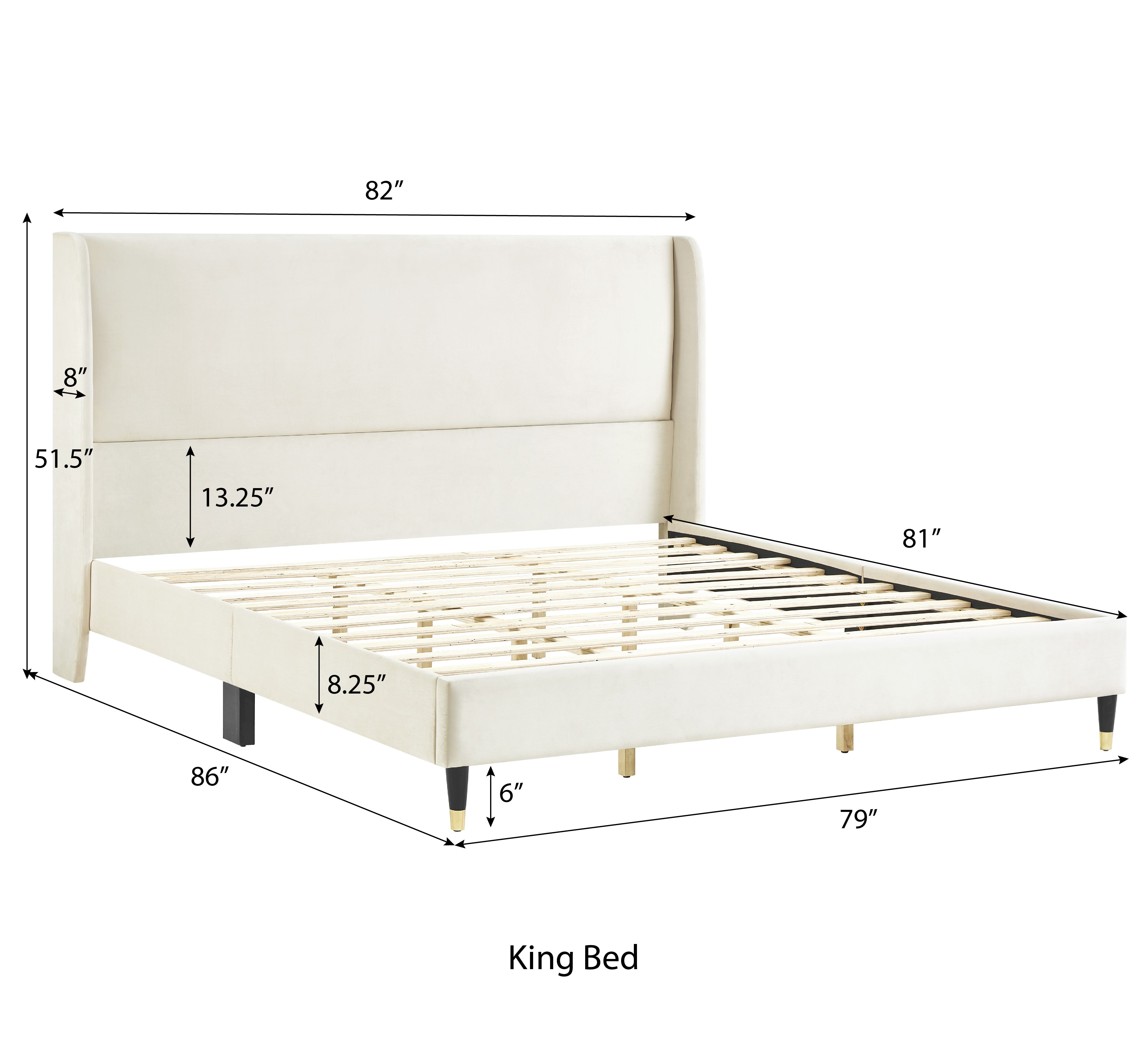 Roundhill Furniture Arles 3-Piece Upholstered Bedroom Set - Wingback Platform Bed with 2 Nightstands for Master Bedroom, Guest Room & Apartment Decor