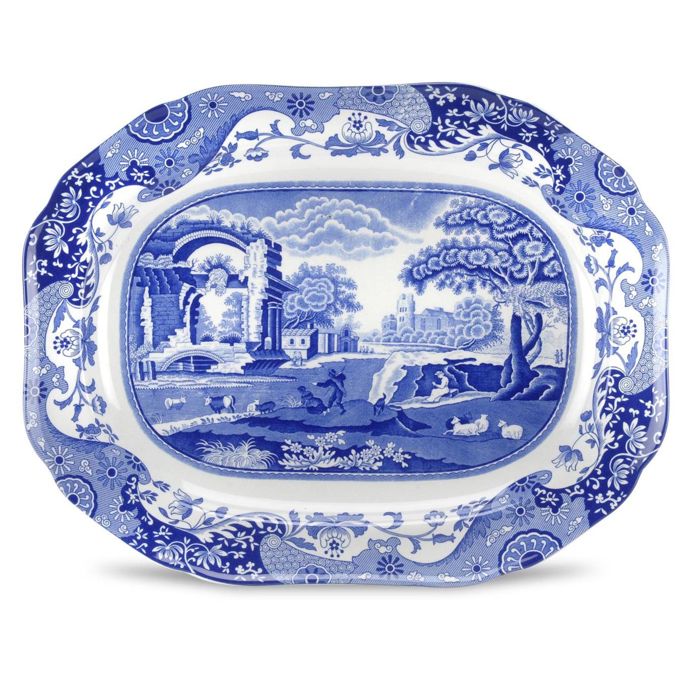 Spode Blue Italian Medium Oval Platter - 14 Inch Fine Porcelain Serving Dish for Desserts, Appetizers & Snacks | Microwave & Dishwasher Safe | Perfect for Dinner Parties, Holiday Entertaining & Everyday Use