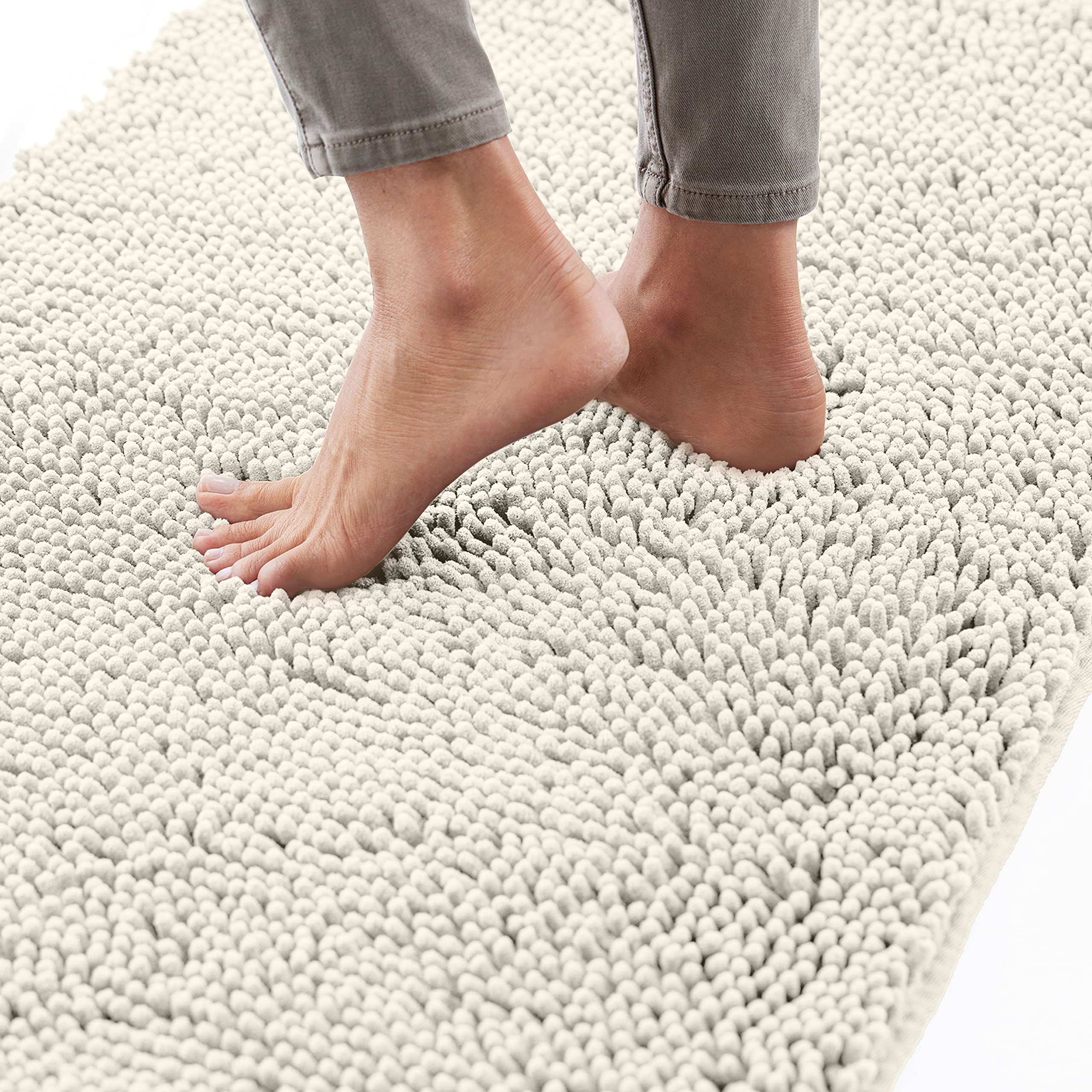 Gorilla Grip Bath Rug Mat 36x24 Inches - Super Soft Absorbent Chenille Shower Mat with Non-Slip Rubber Backing, Quick Dry Microfiber Bathroom Floor Rug, Machine Washable - Ivory Cream - Perfect for Bathroom, Shower, and Vanity Areas