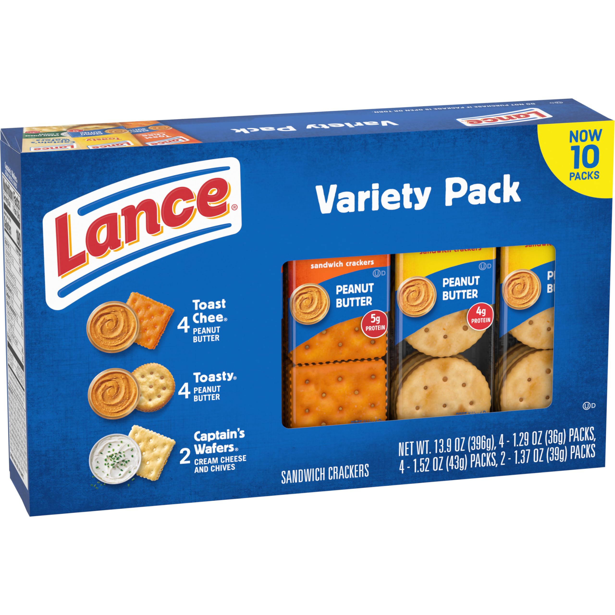 Lance Sandwich Crackers Variety Pack - 3 Flavors, 10 Individually Wrapped Packs (6 Sandwiches Each) | Perfect for Lunch Boxes, Office Snacks & Road Trips