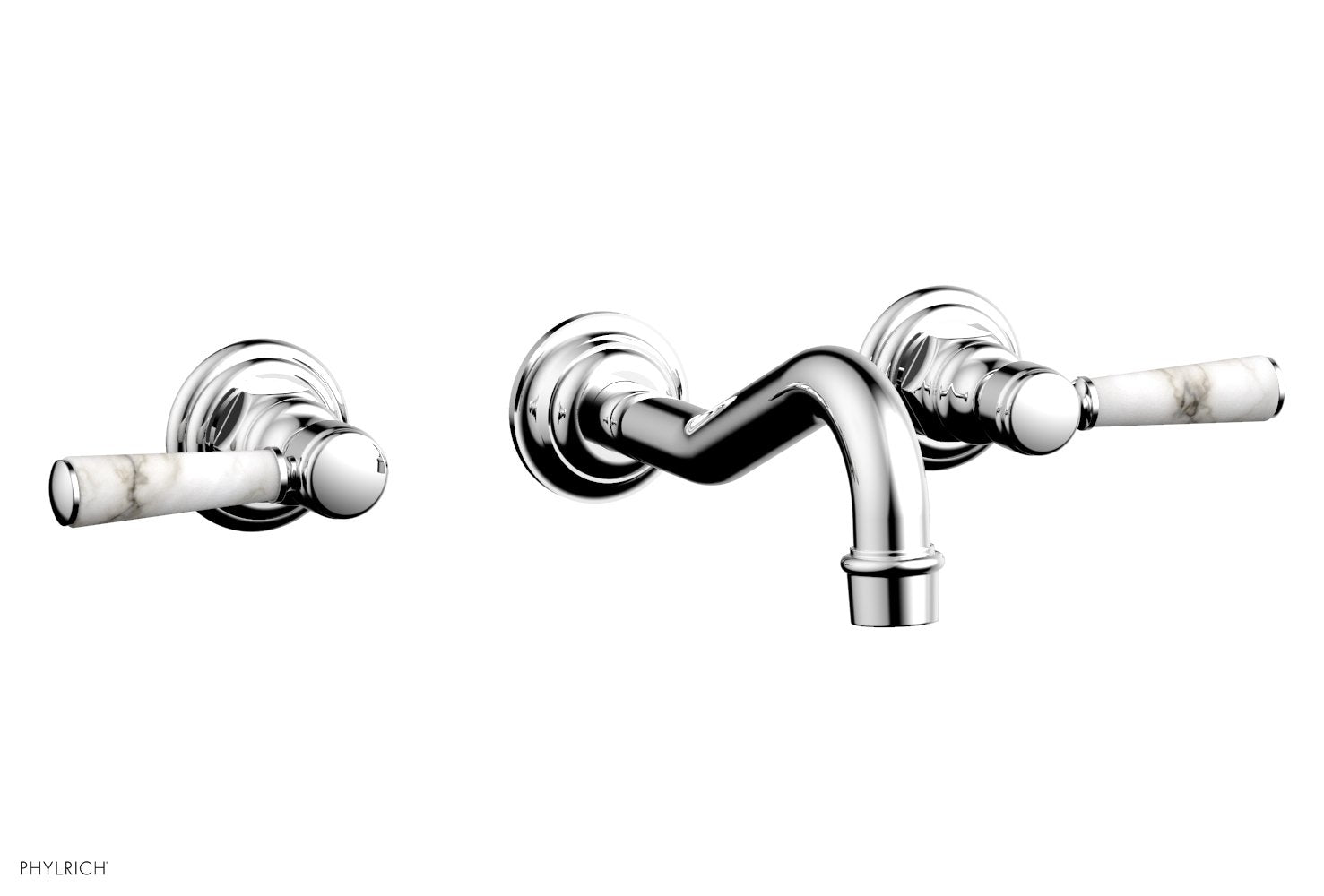 HENRI Wall Lavatory Set - White Marble Lever Handles 161 13 - Modern Bathroom Faucet for Powder Room, Guest Bath & Master Suite