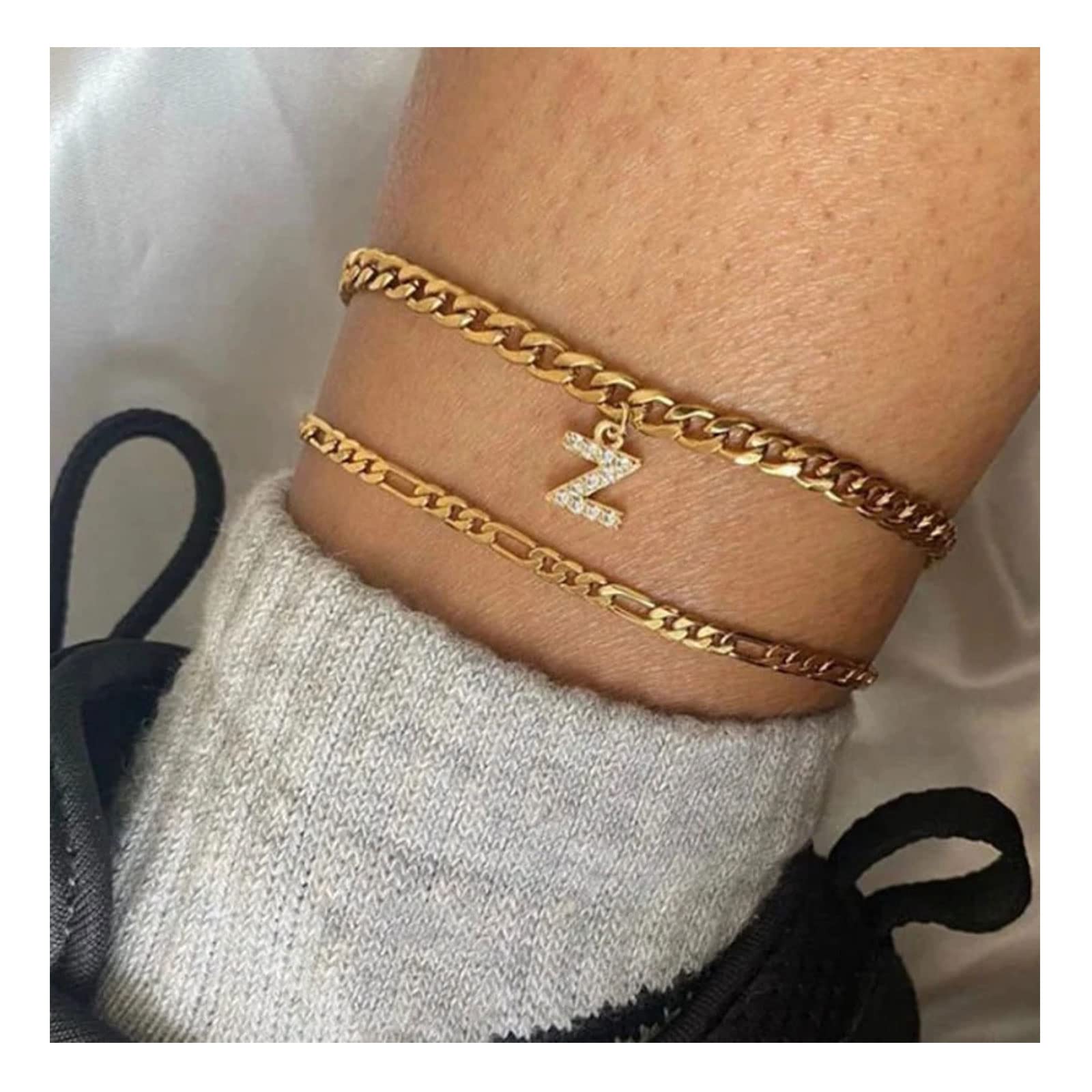 18K Gold Plated Dainty Cuban Link CZ Initial Anklet Bracelet for Women - Evil Eye Protection, Personalized Letter Ankle Jewelry - Perfect Summer Gift for Women & Teen Girls | Beach, Vacation, Party Wear