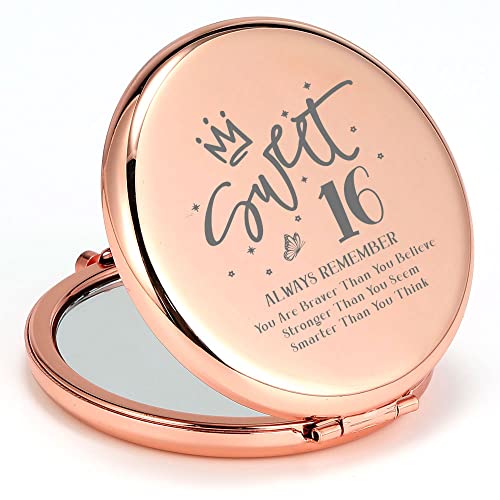 QINGTAI Sweet 16 Birthday Gifts for Girls - Rose Gold Makeup Mirror for Her, Perfect for Friend, Sister, Daughter, Granddaughter, Best Friend, Niece, 16th Birthday Gift Ideas for Home, Dorm, or Travel
