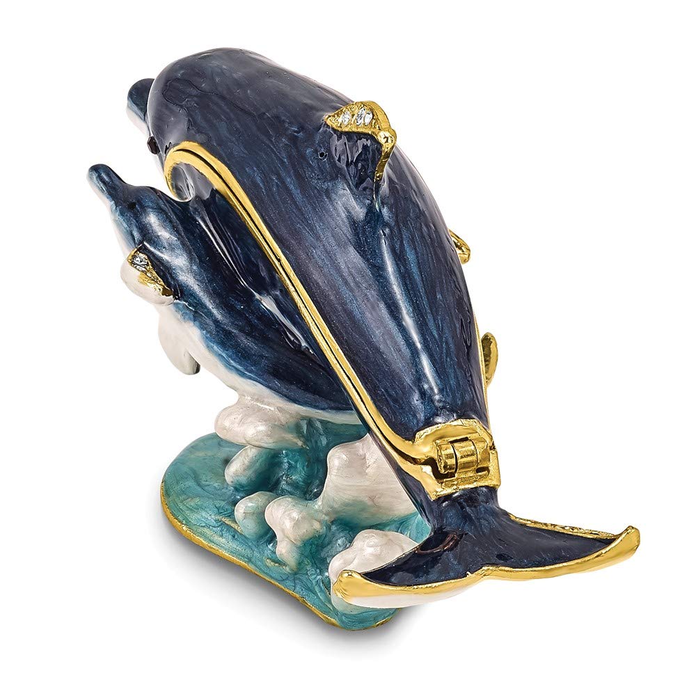 Sonia Jewels Dolly and Dylan Blue Dolphin with Baby Trinket Box - 4.5 Inch Handmade Ceramic Jewelry Storage for Rings, Necklaces & Keepsakes - Perfect Gift for Mother's Day, Baby Shower & Home Decor