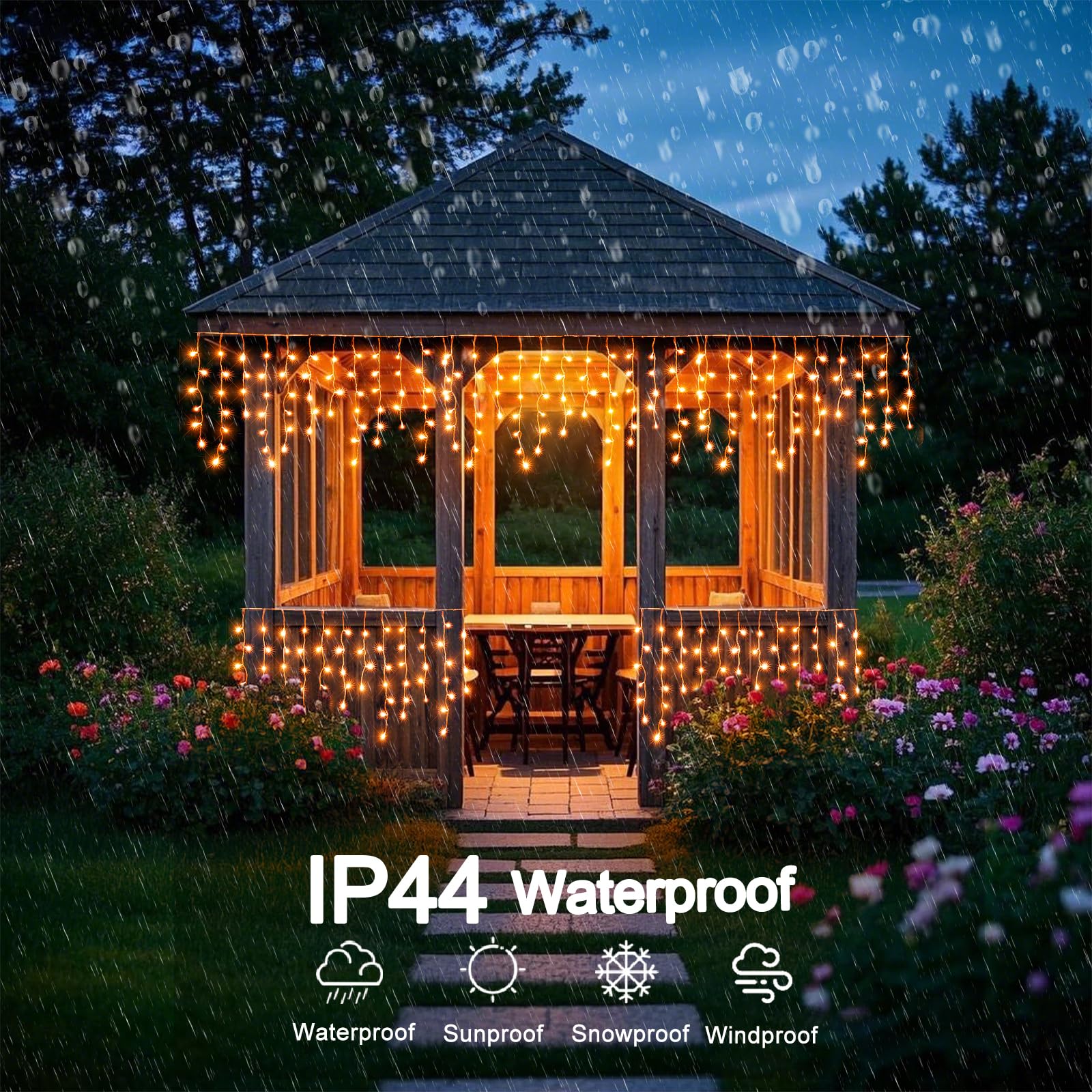 33 FT 400 LED Orange Icicle Christmas Lights Outdoor Waterproof with Timer & 8 Modes - Clear Wire Twinkle String Lights for Window, House, Patio, Yard, Wedding, Classroom, Festival Decor - Perfect for Holiday, Party & Winter Outdoor Decorations