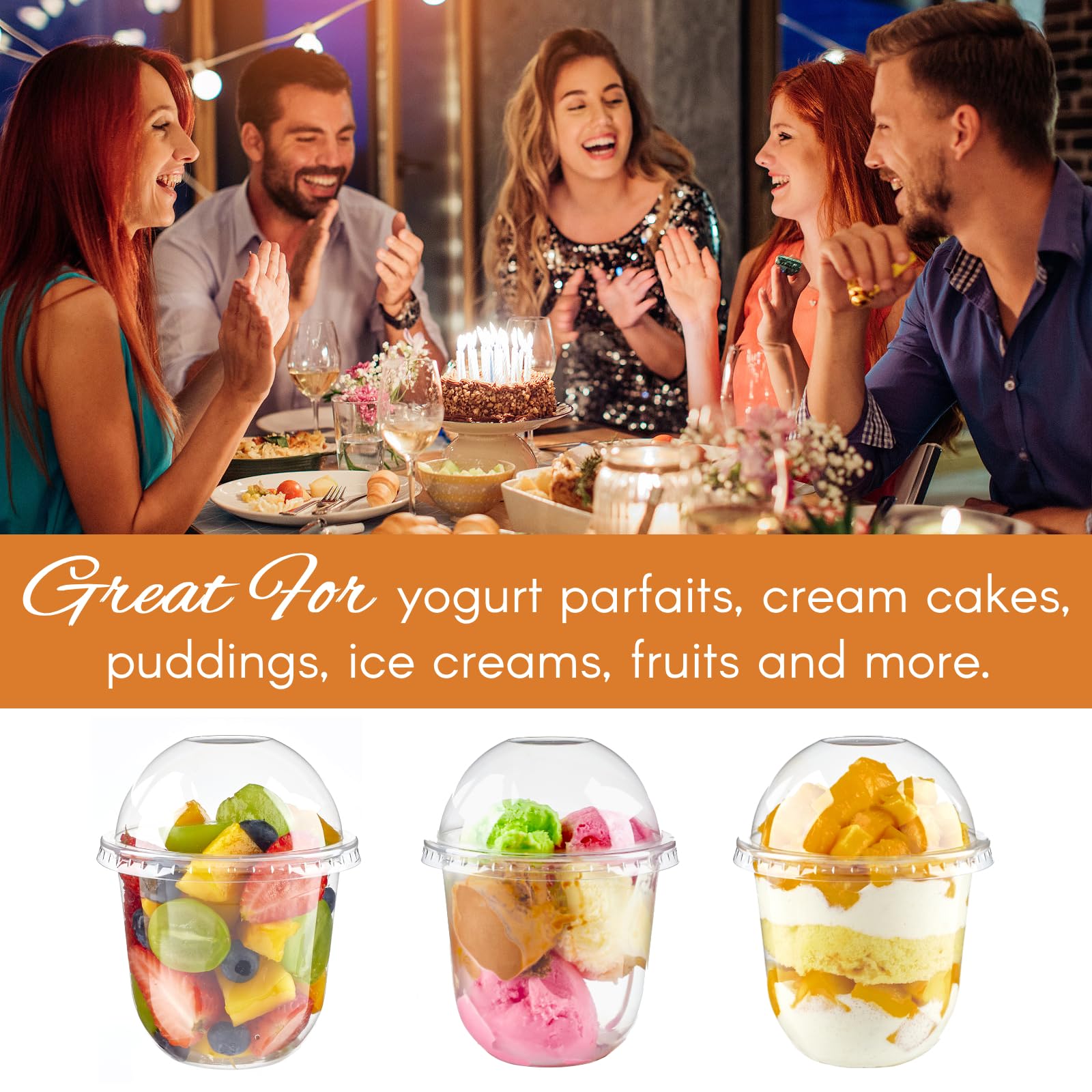 50 Pack 12oz Clear Plastic Dessert Cups with Dome Lids & Sporks - Disposable Parfait Containers for Yogurt, Ice Cream, Pudding, Fruit Salad - Perfect for Parties, Catering & Dessert Shops